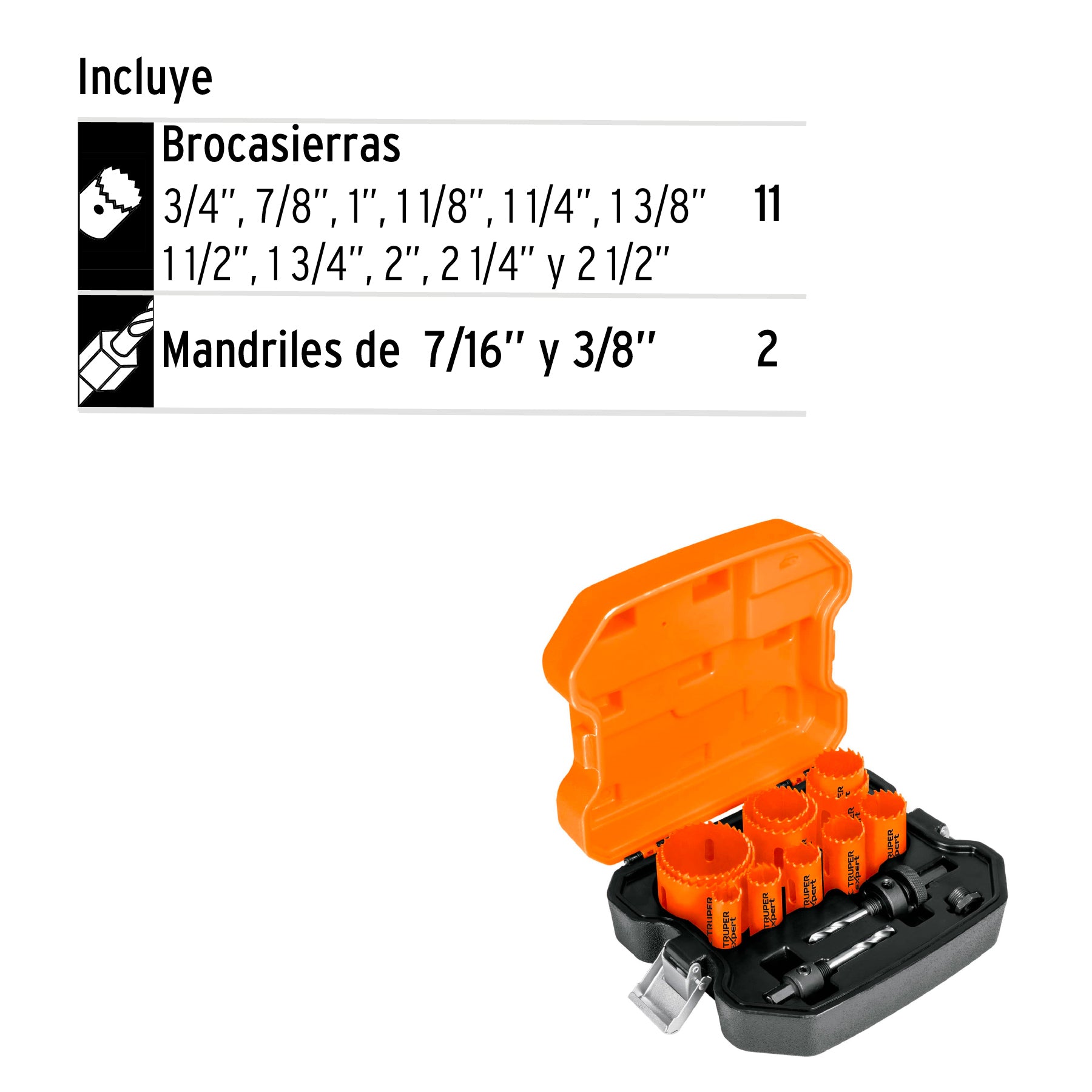 Juego de 11 brocasierras bimetálicas y 2 mandriles, EXPERT