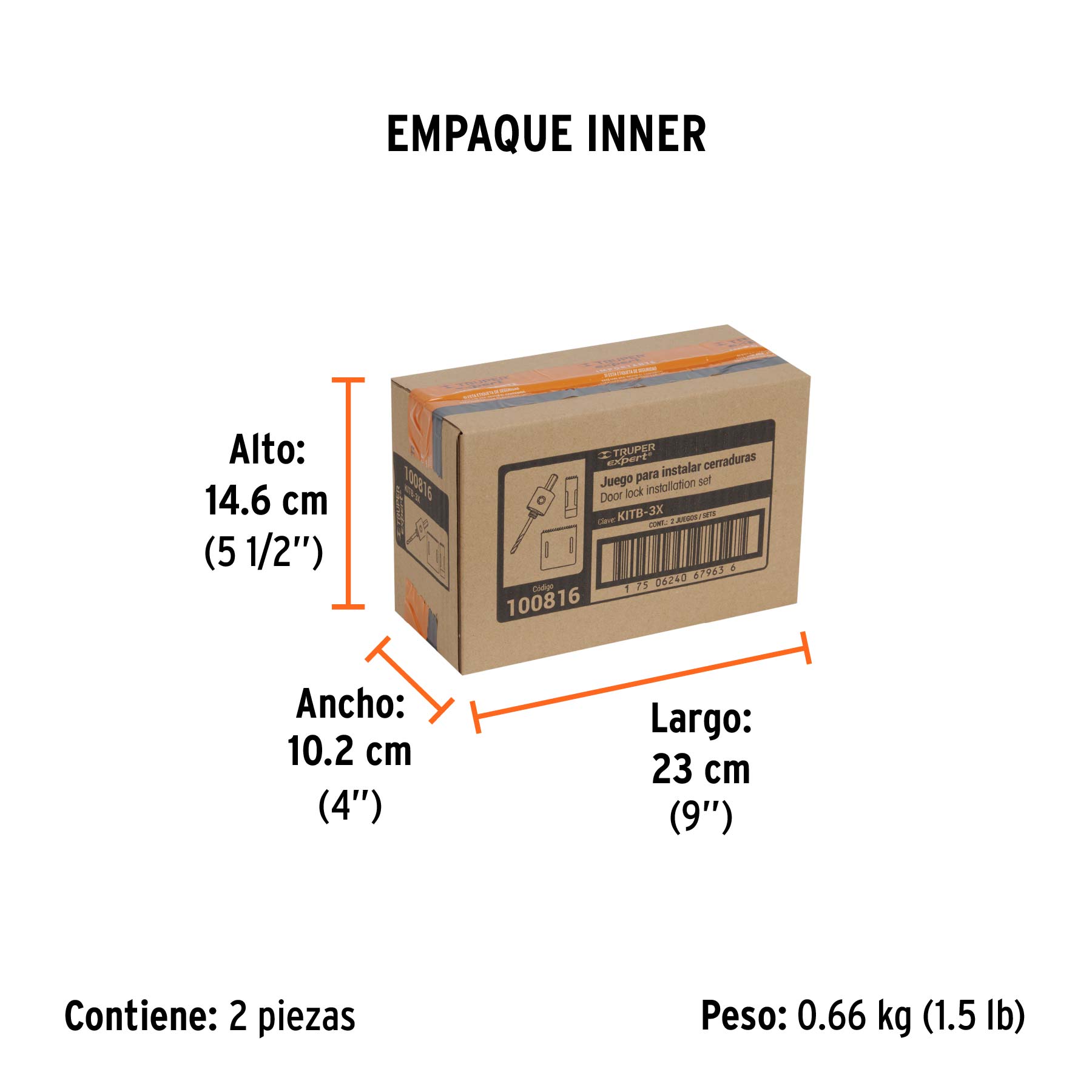 Juego de 3 piezas para instalar cerraduras, TRUPER EXPERT - Empaque