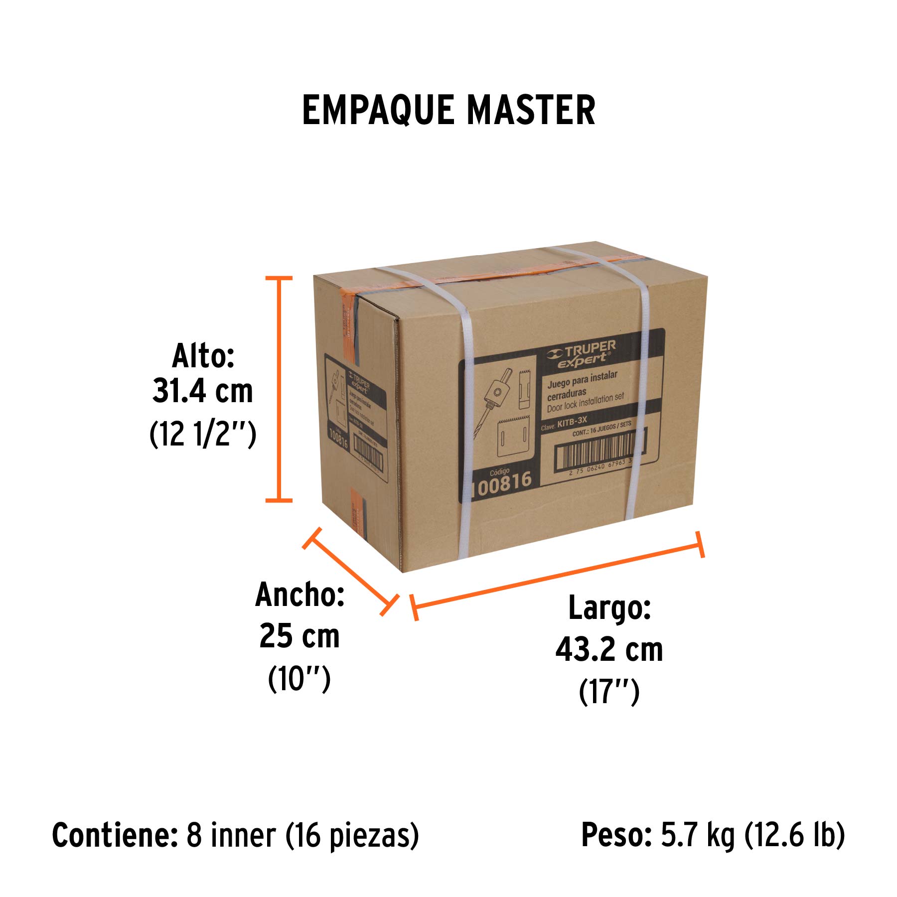 Juego de 3 piezas para instalar cerraduras, TRUPER EXPERT - Empaque