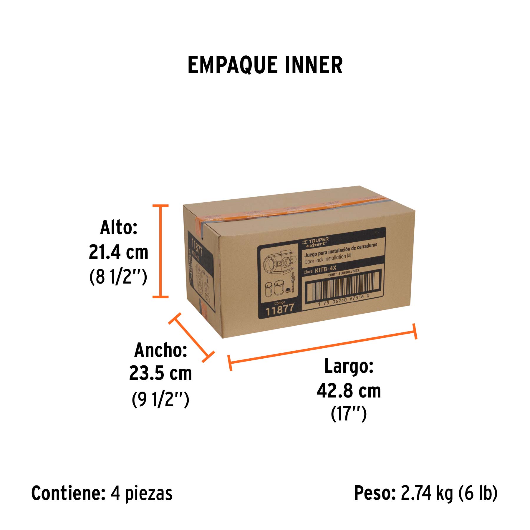 Juego de 4 piezas para instalar cerraduras, TRUPER EXPERT - Empaque