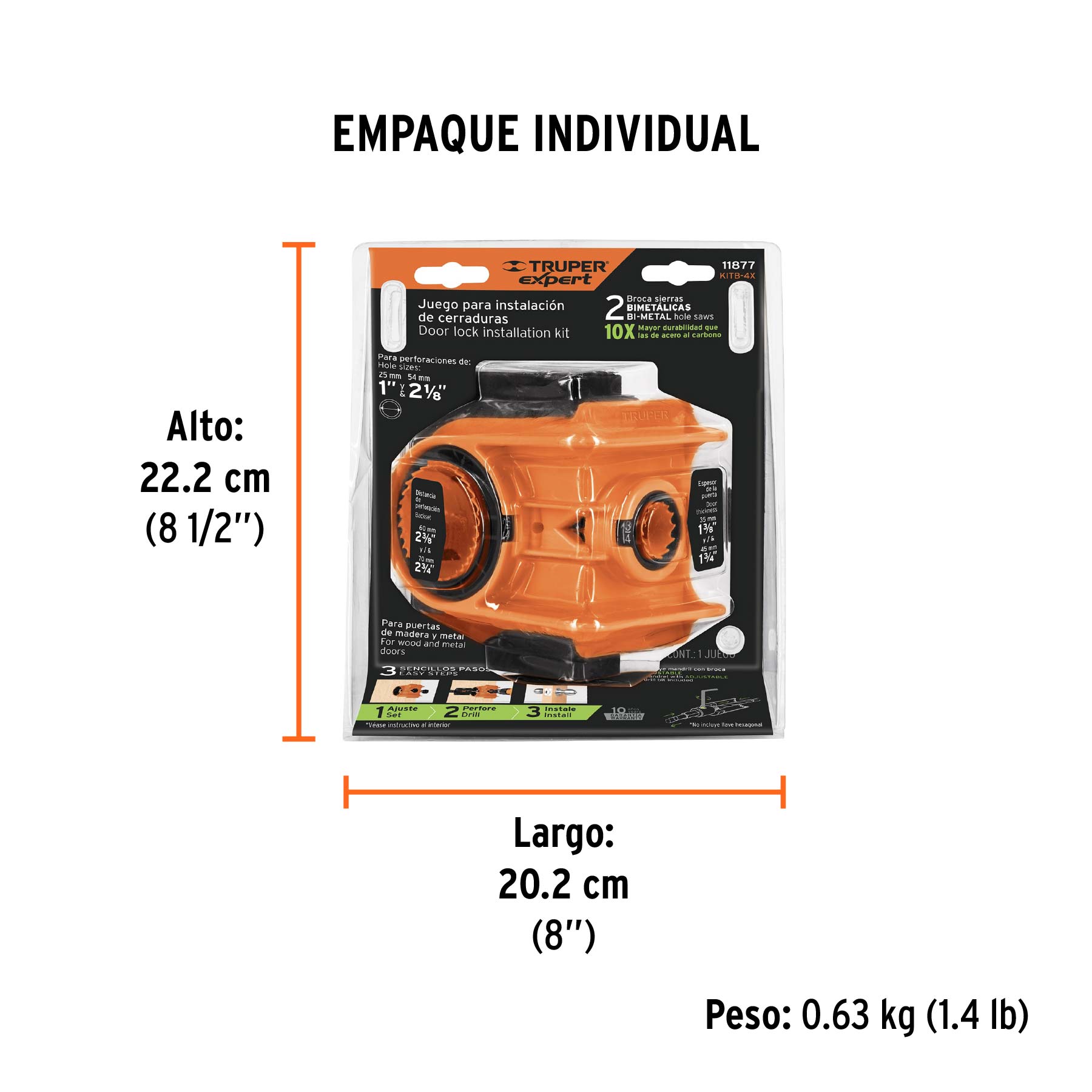Juego de 4 piezas para instalar cerraduras, TRUPER EXPERT - Empaque