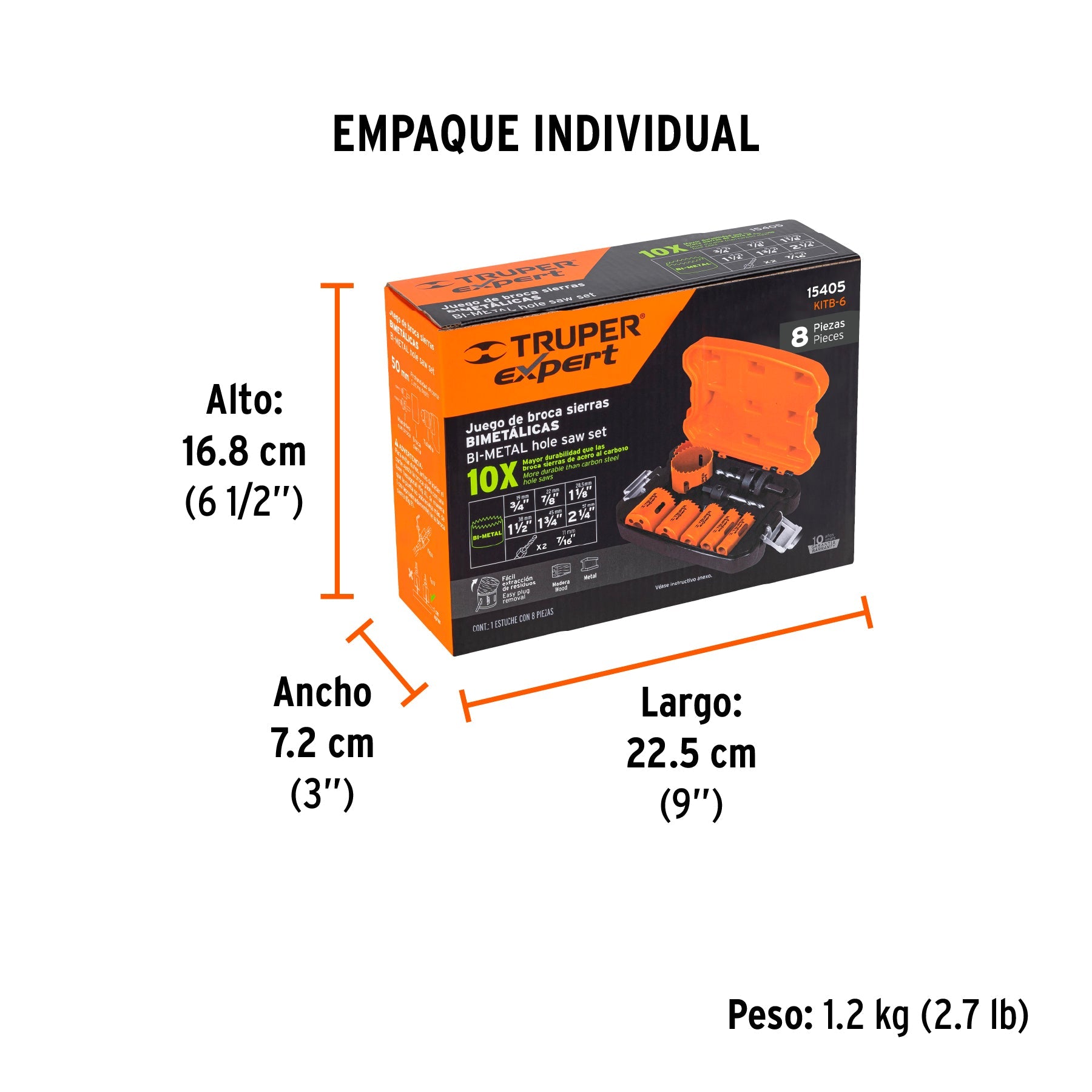 Juego de 6 brocasierras bimetálicas y 2 mandriles, EXPERT - Empaque