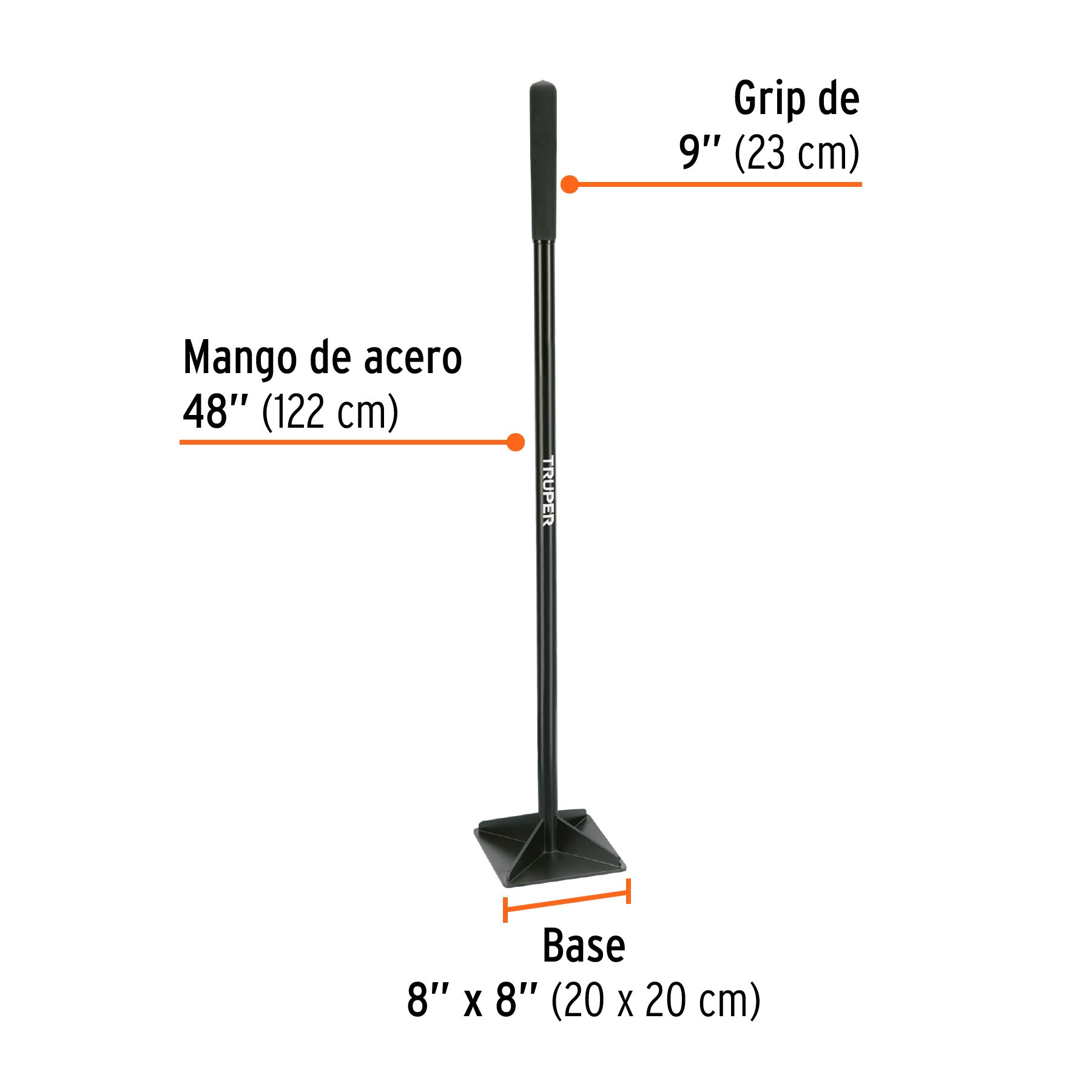 Pisón 8" x 8" con mango de acero de 48", TRUPER