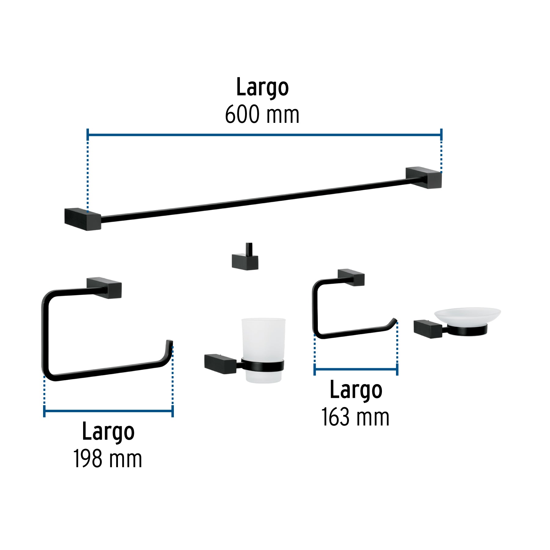 Juego de 6 accesorios para baño, negro, FOSET KUBO