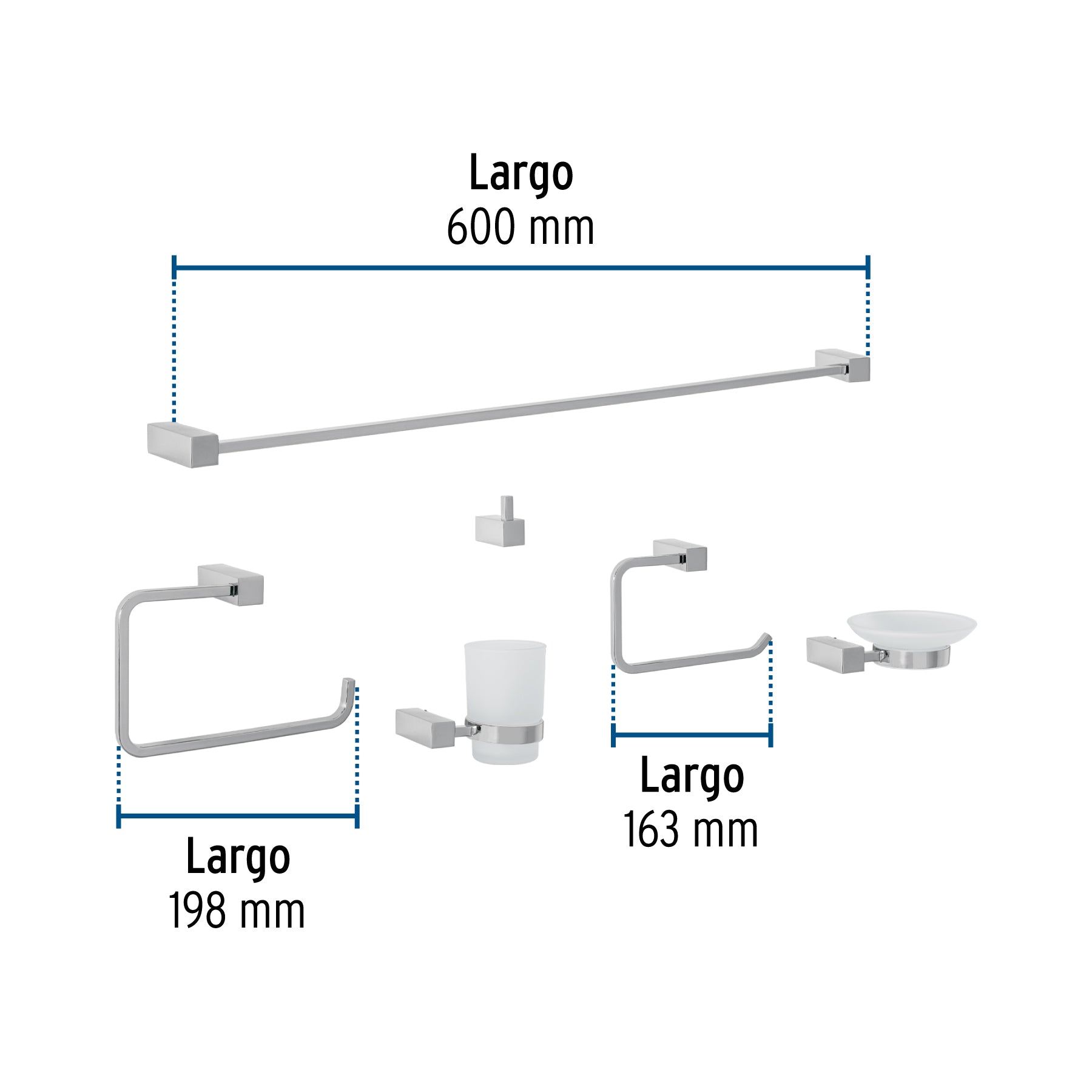 Juego de 6 accesorios para baño, cromo, FOSET KUBO