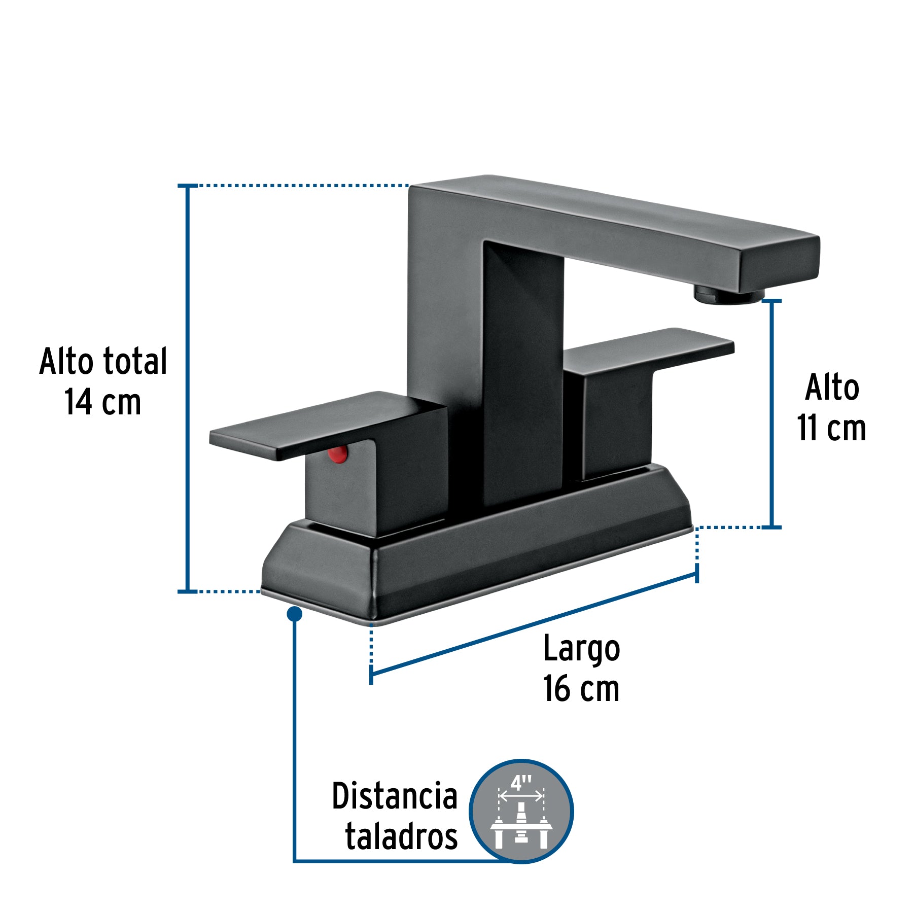 Mezcladora para lavabo 4", negro, FOSET KUBO
