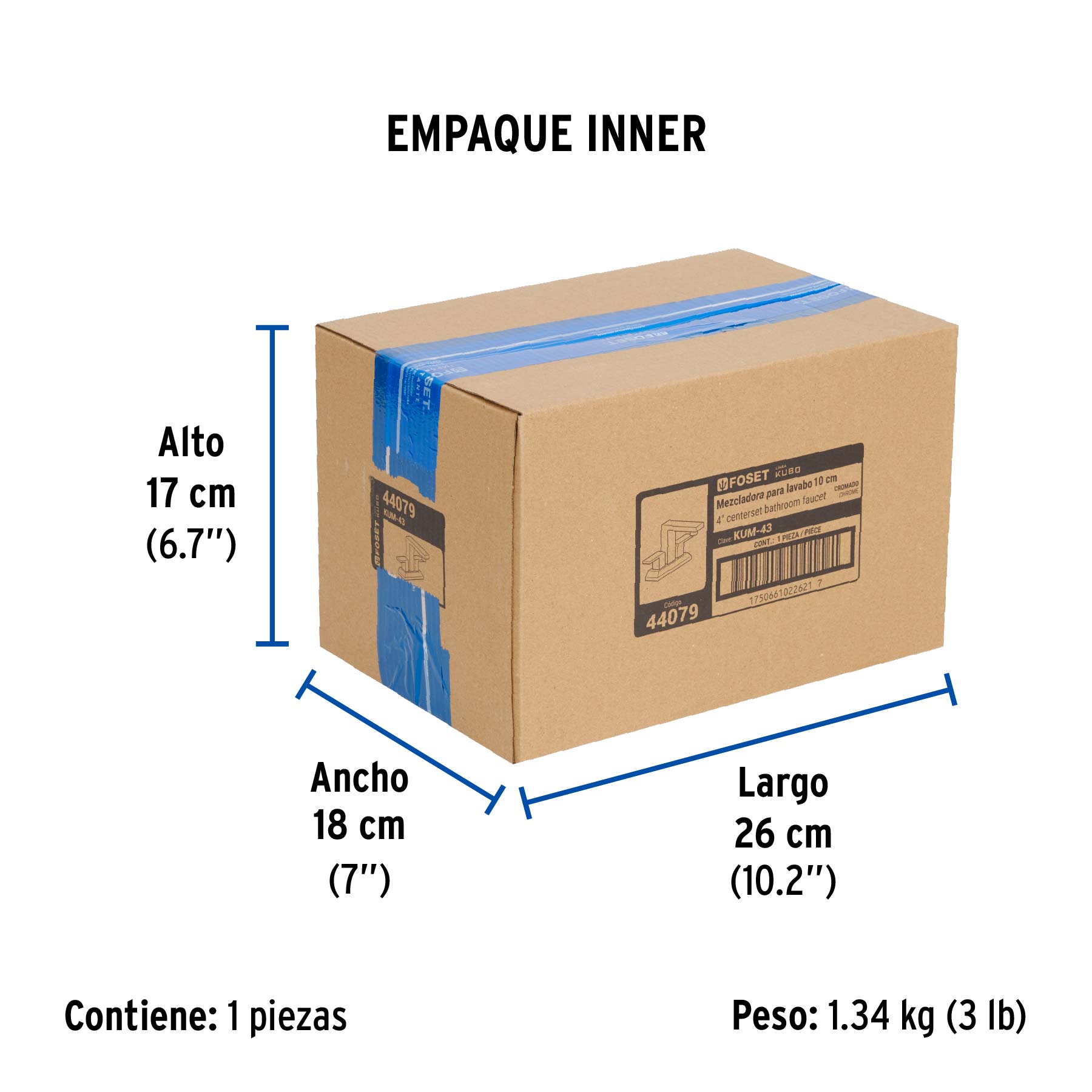 Mezcladora para lavabo 4", cromo, FOSET KUBO - Empaque