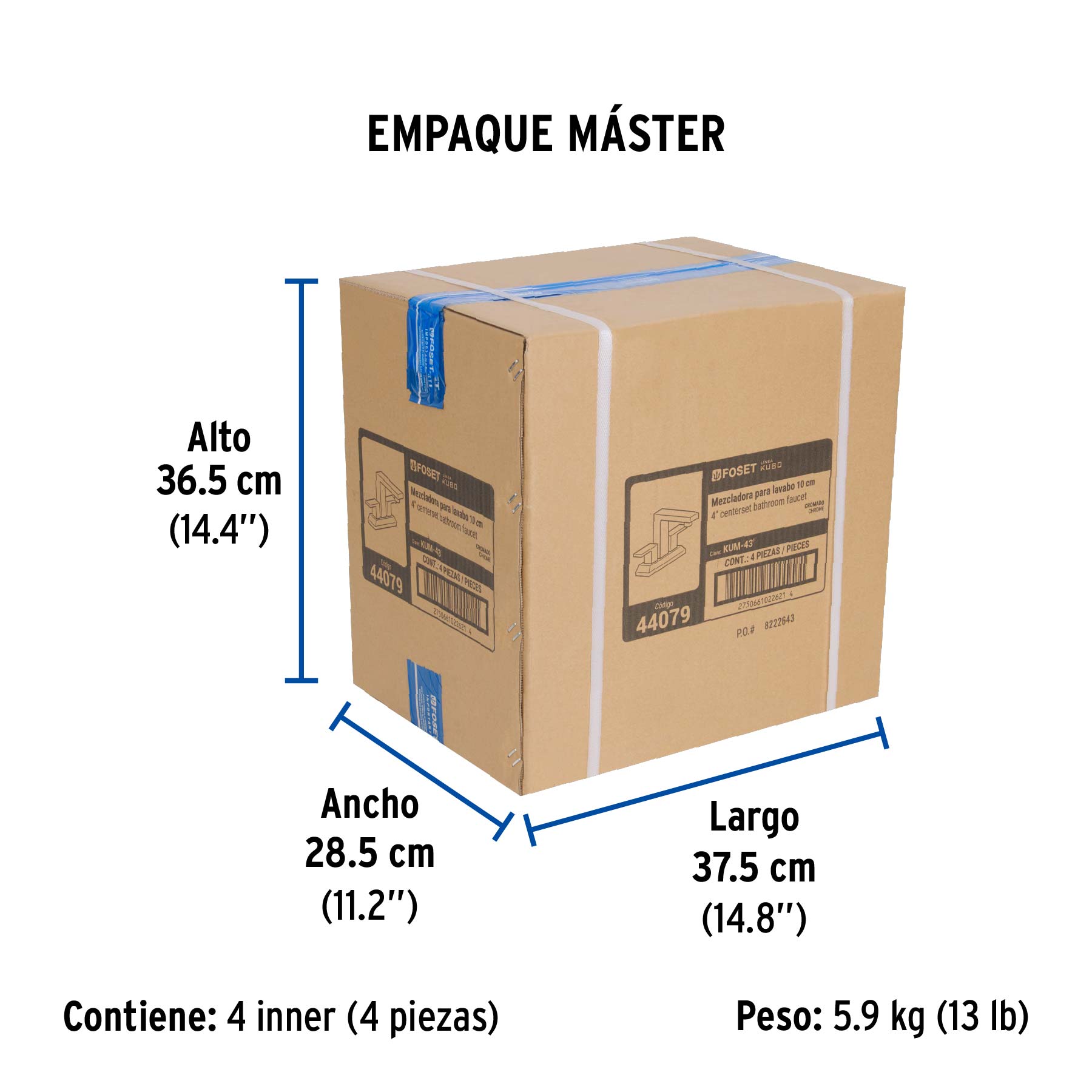 Mezcladora para lavabo 4", cromo, FOSET KUBO - Empaque