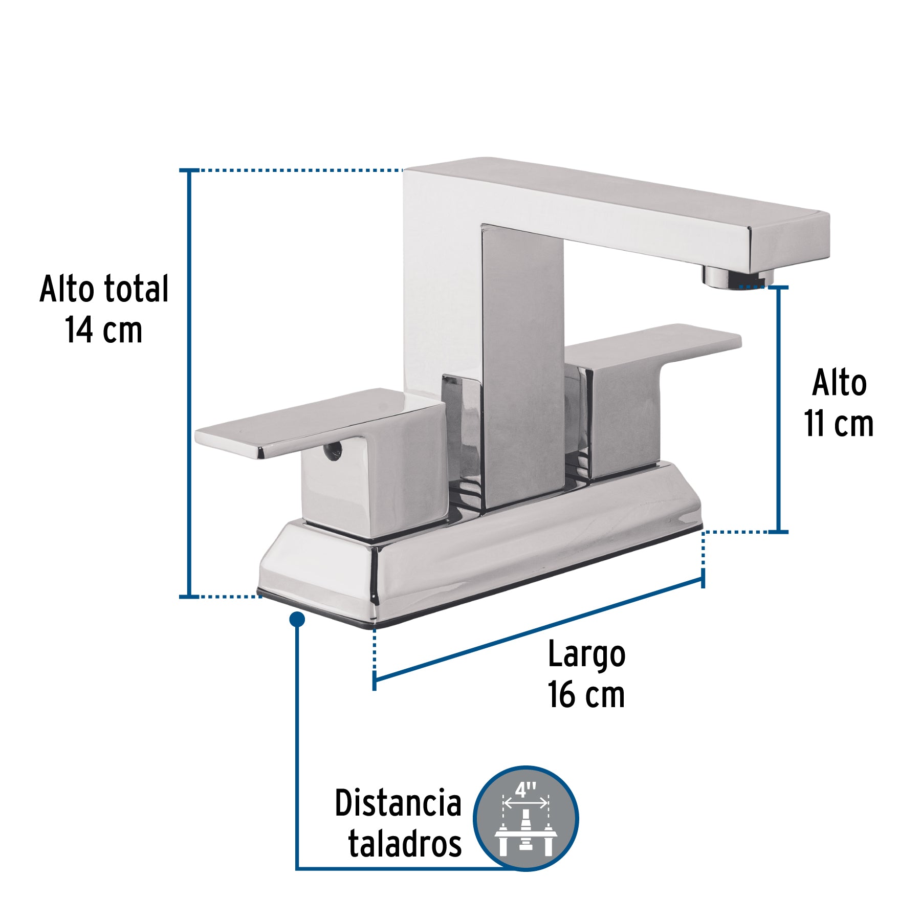 Mezcladora para lavabo 4", cromo, FOSET KUBO