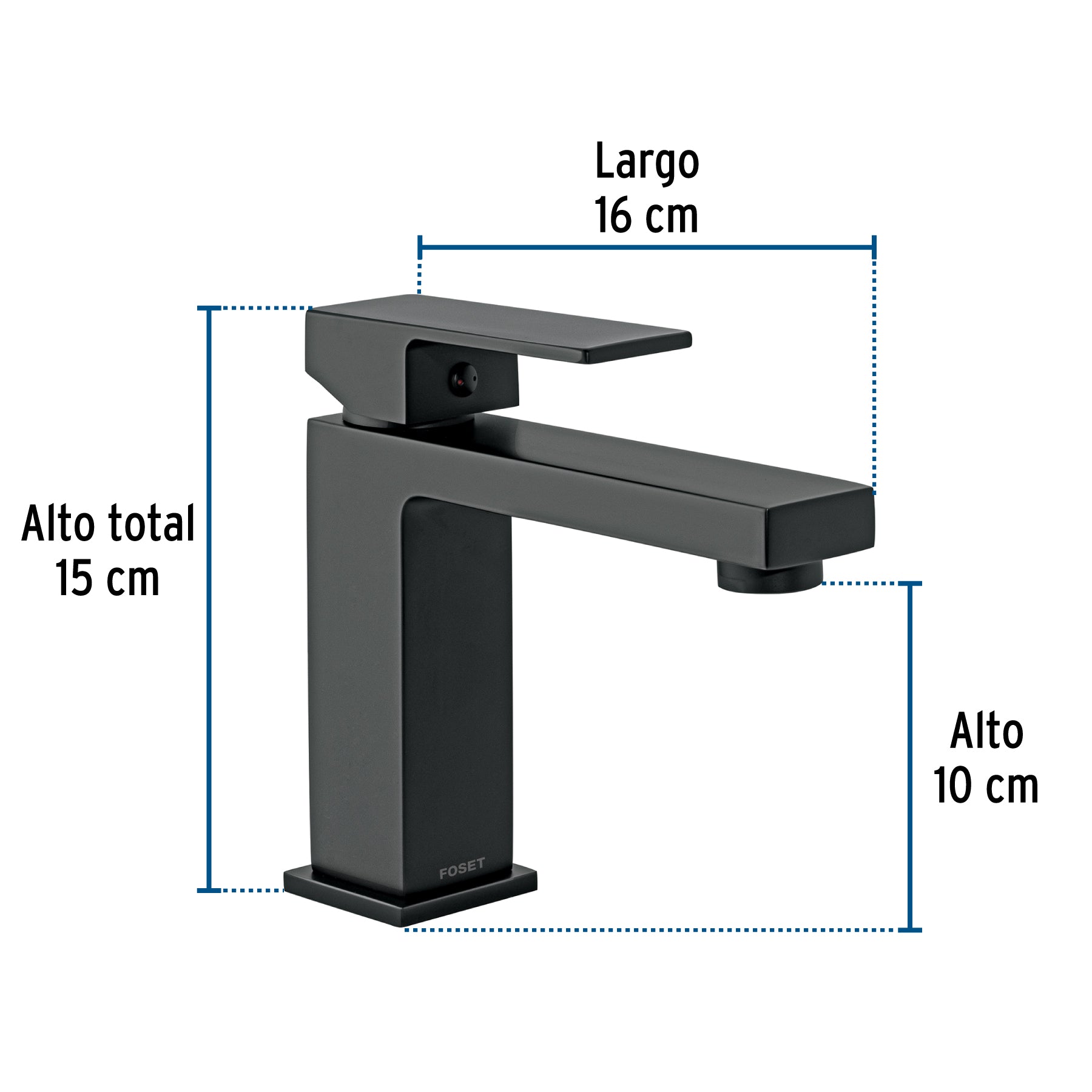 Monomando corto para lavabo, negro, FOSET KUBO