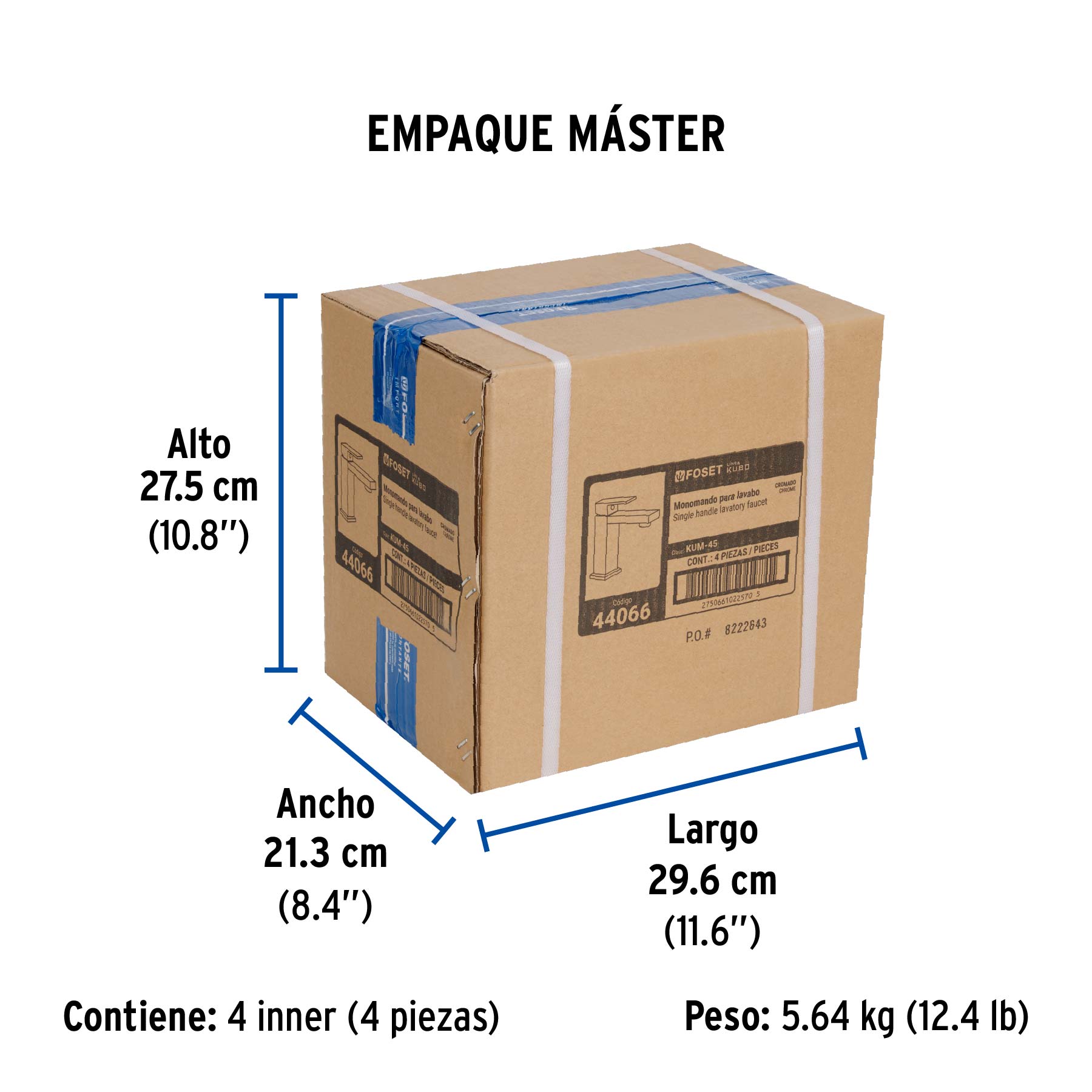 Monomando corto para lavabo, cromo, FOSET KUBO - Empaque