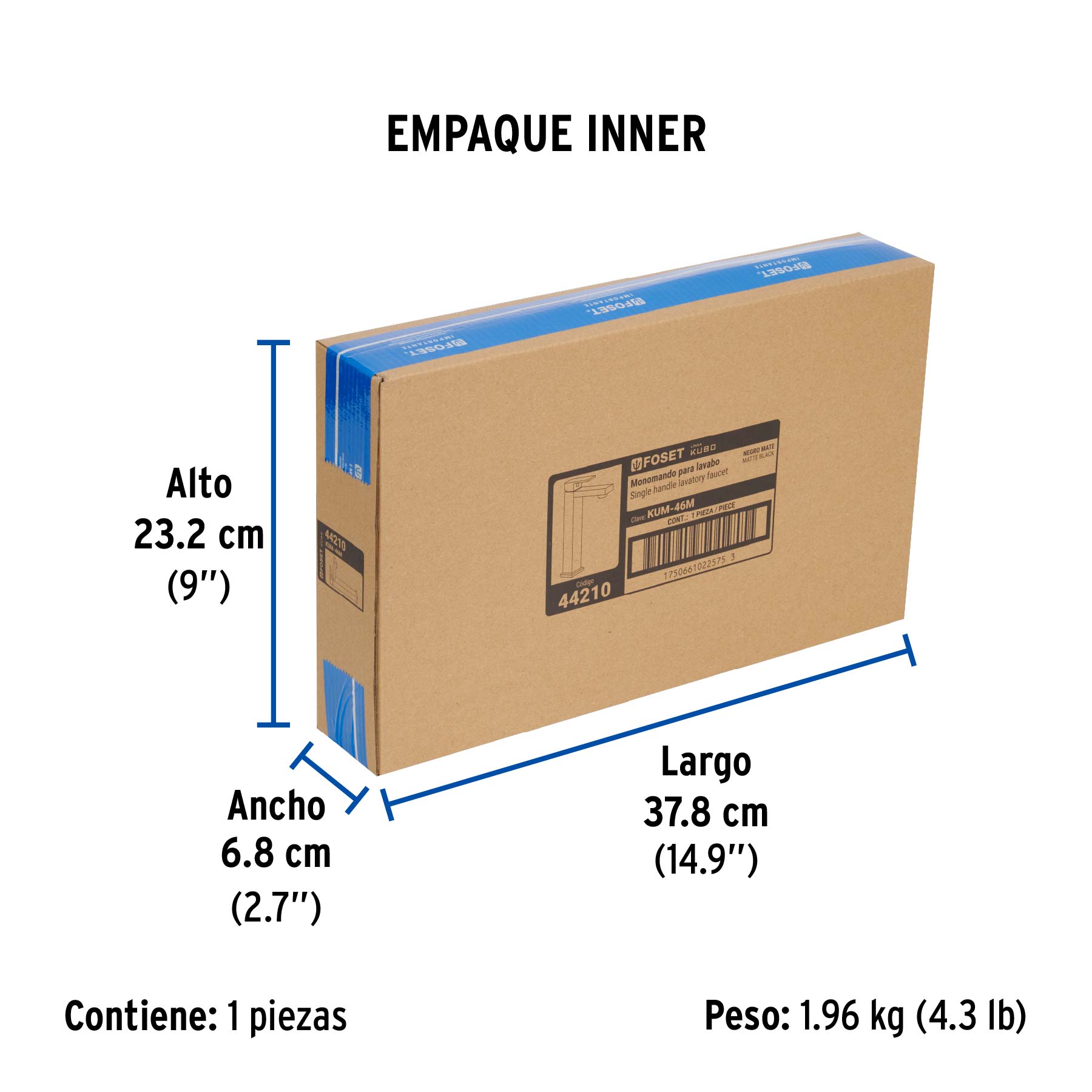 Monomando alto para lavabo, negro, FOSET KUBO - Empaque