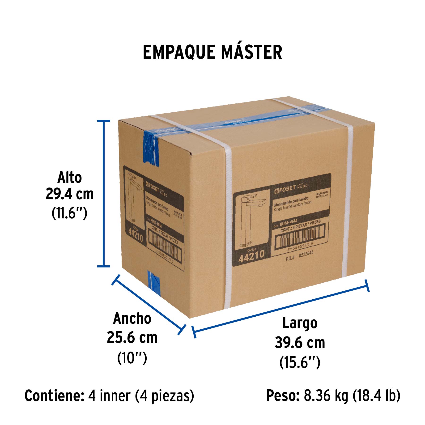 Monomando alto para lavabo, negro, FOSET KUBO - Empaque