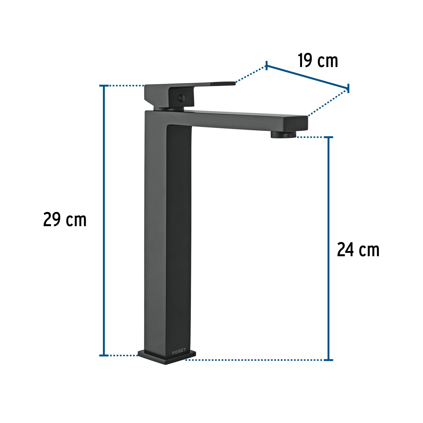 Monomando alto para lavabo, negro, FOSET KUBO