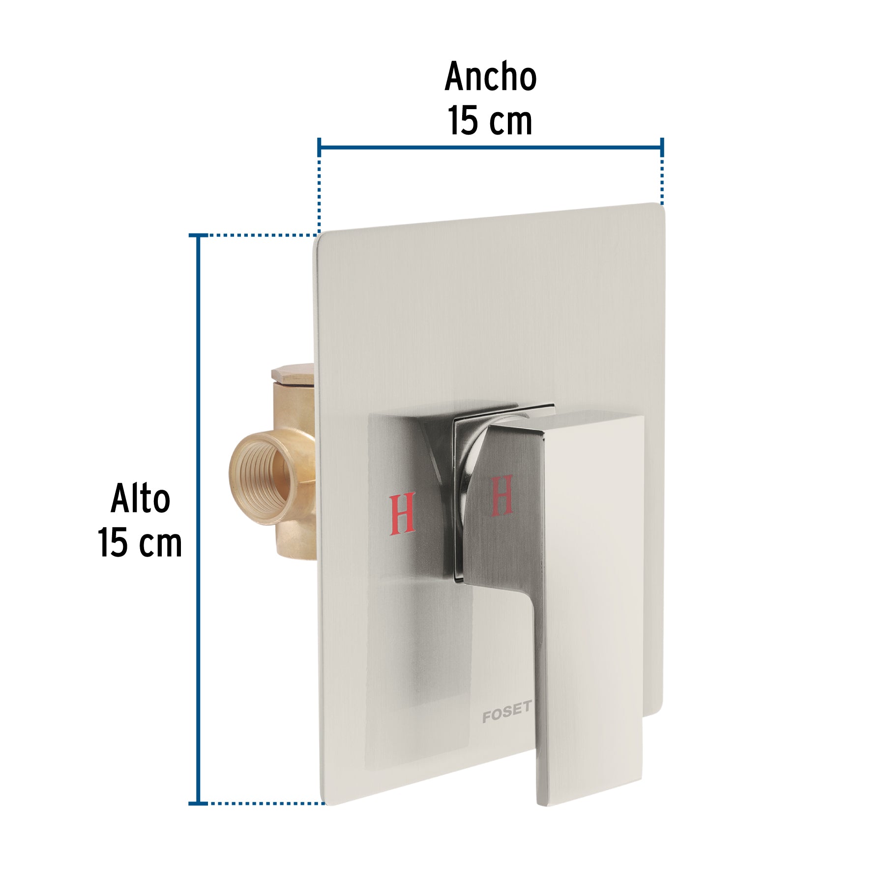 Monomando para regadera sin desviador, satín, FOSET KUBO