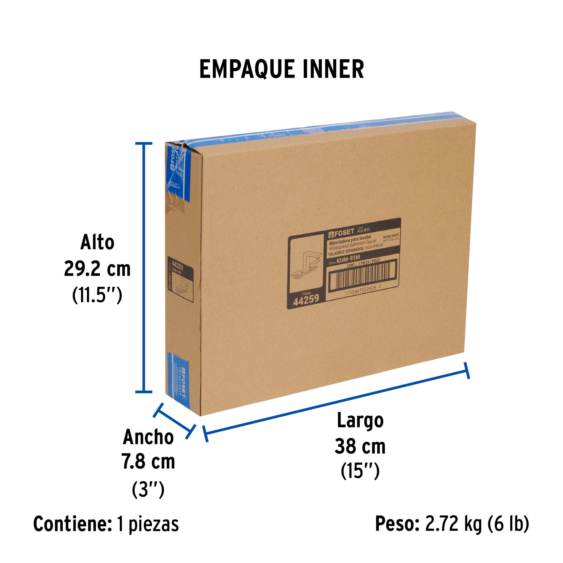 Mezcladora para lavabo taladros separados, negro, FOSET KUBO - Empaque