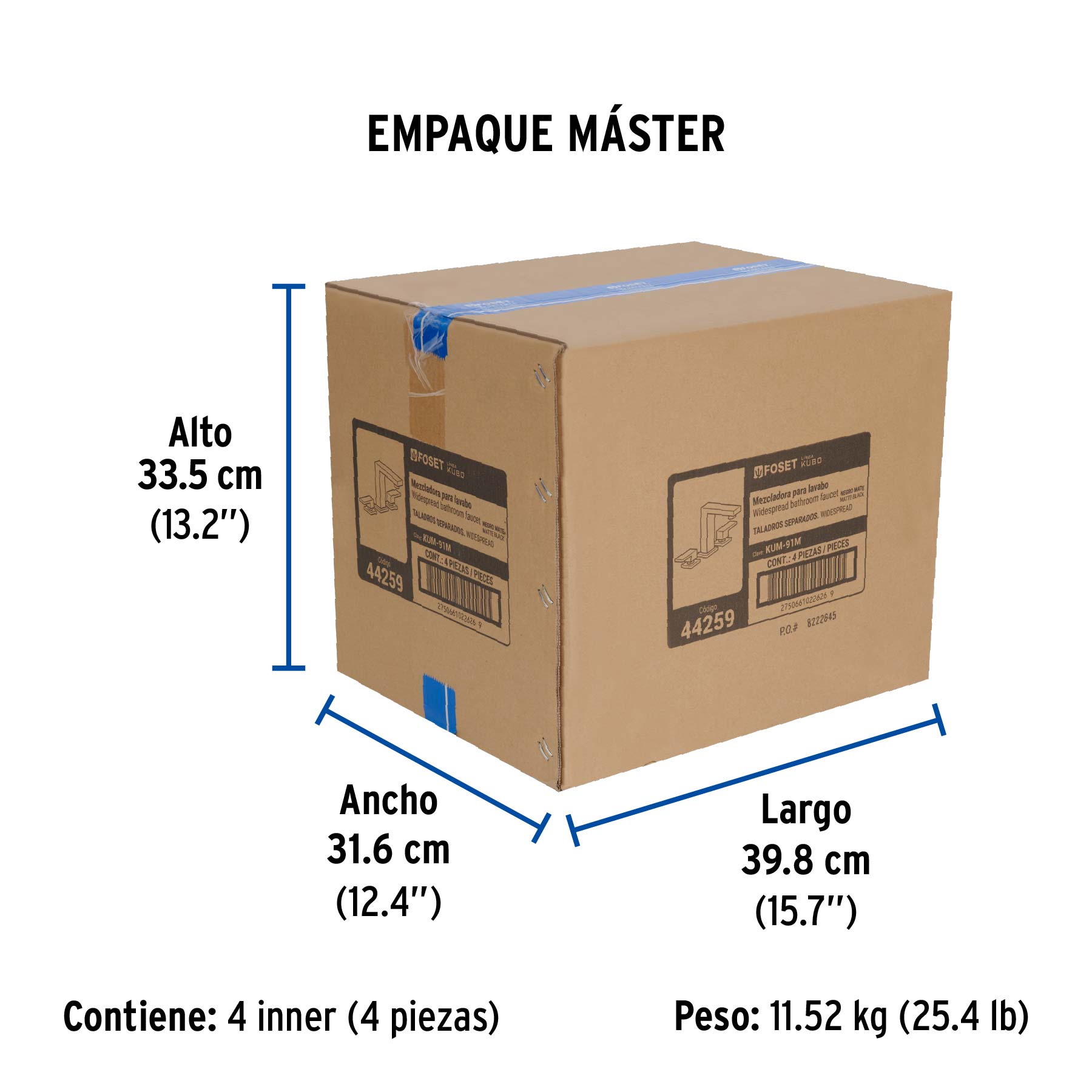 Mezcladora para lavabo taladros separados, negro, FOSET KUBO - Empaque