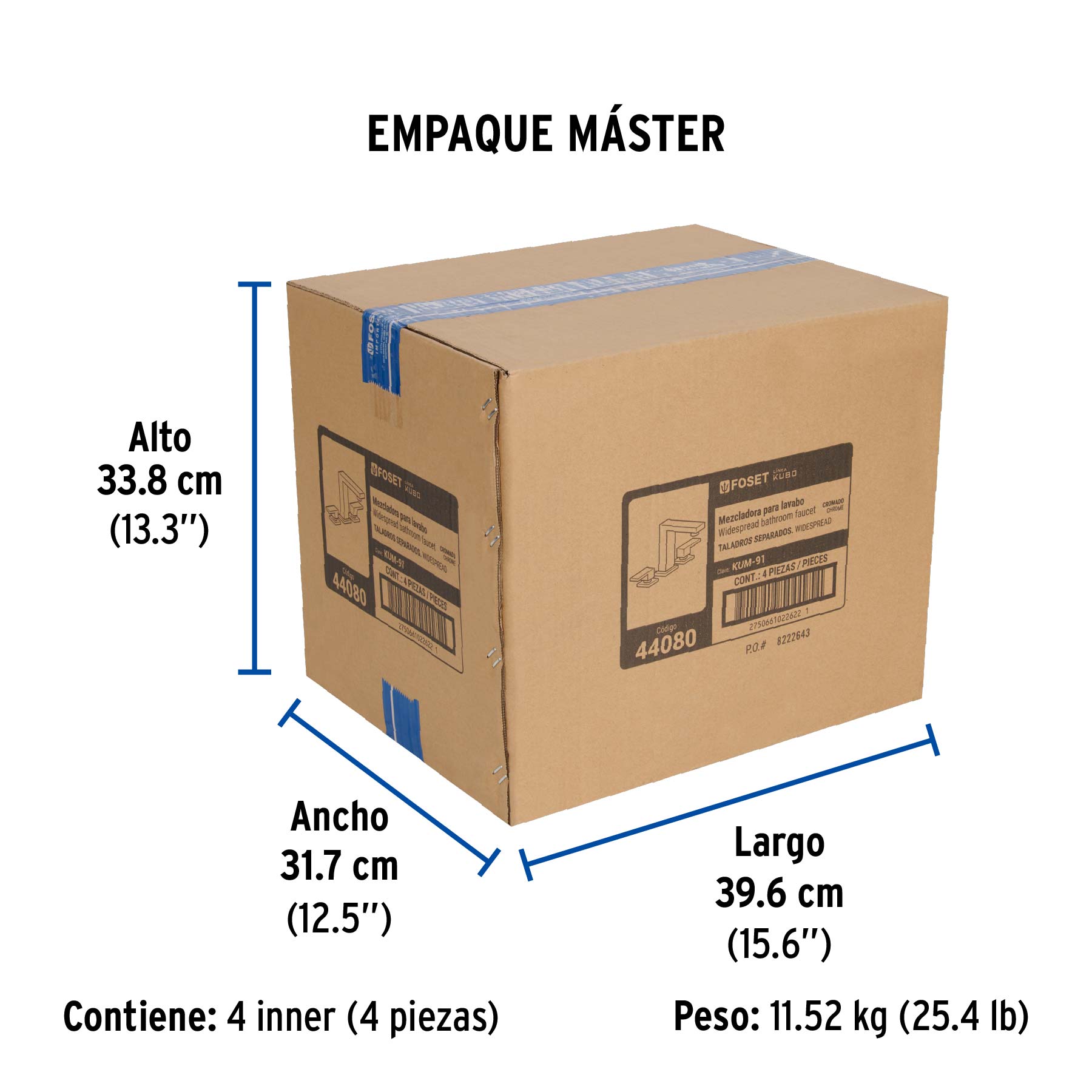 Mezcladora para lavabo taladros separados, cromo, FOSET KUBO - Empaque