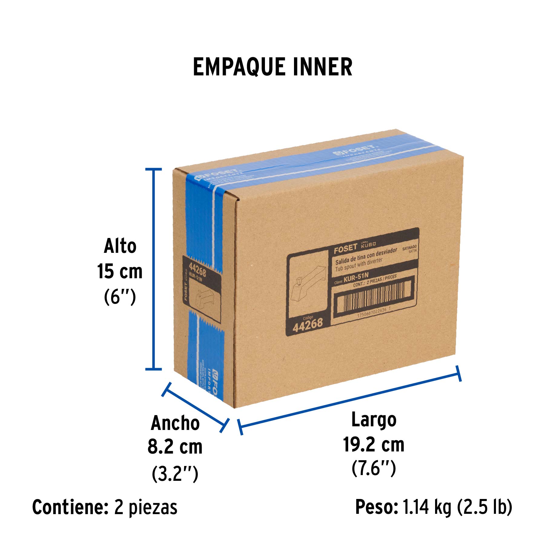 Salida de tina con desviador, satín, FOSET KUBO - Empaque