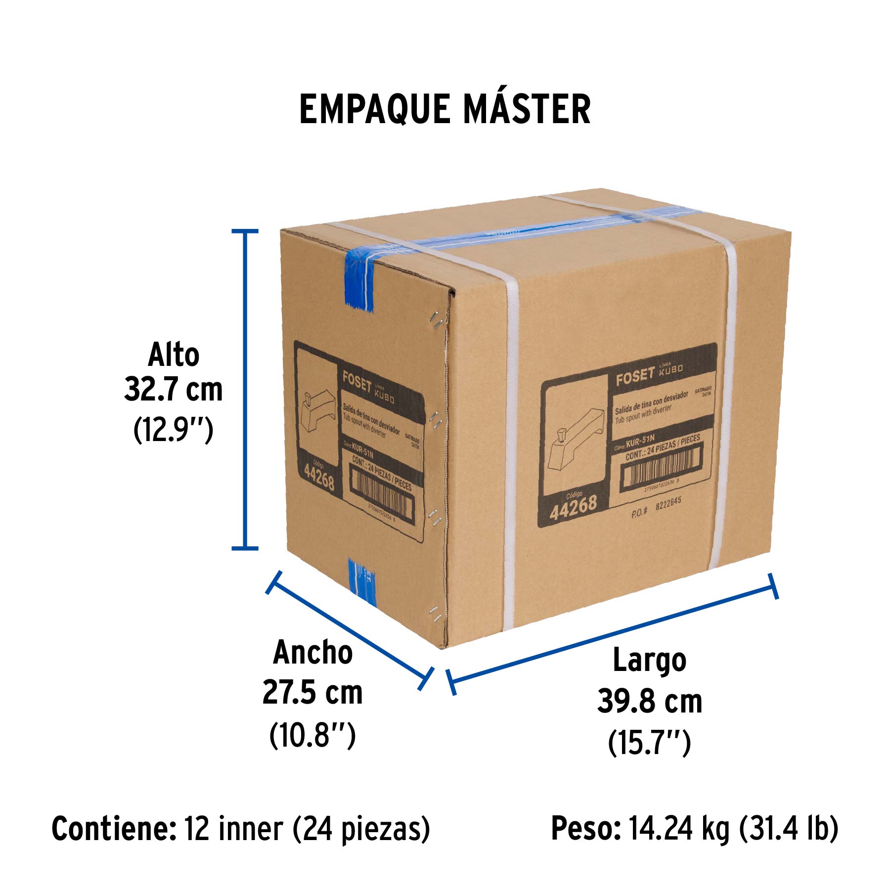 Salida de tina con desviador, satín, FOSET KUBO - Empaque