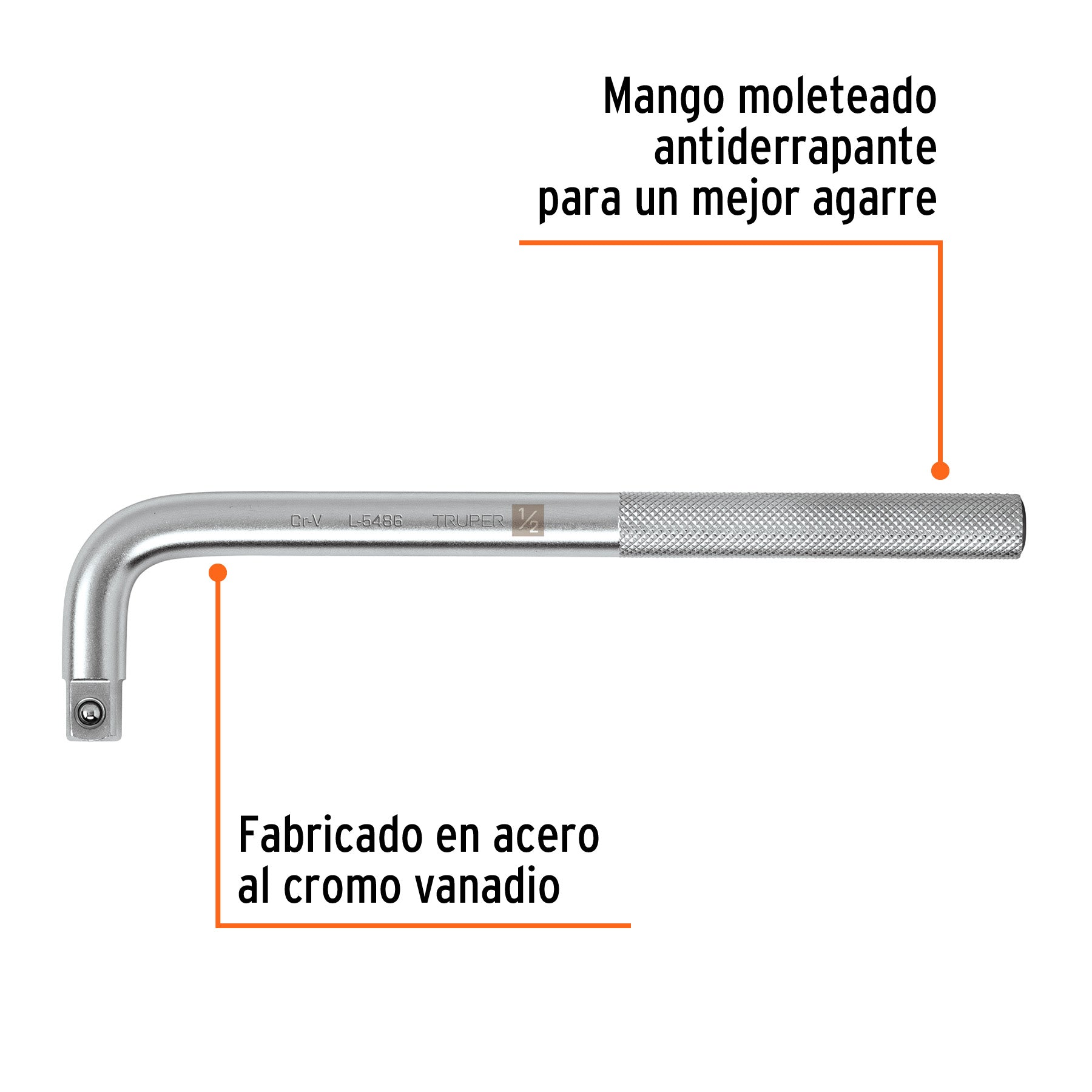 Mango cuadro 1/2" en "L", largo 9", TRUPER