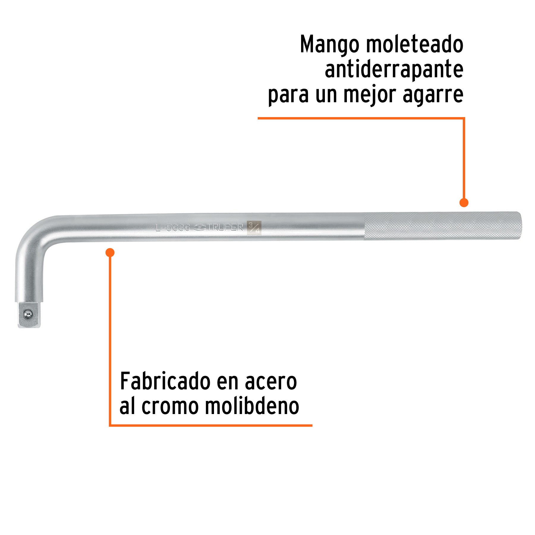 Mango cuadro 3/4" en "L", largo 18", TRUPER