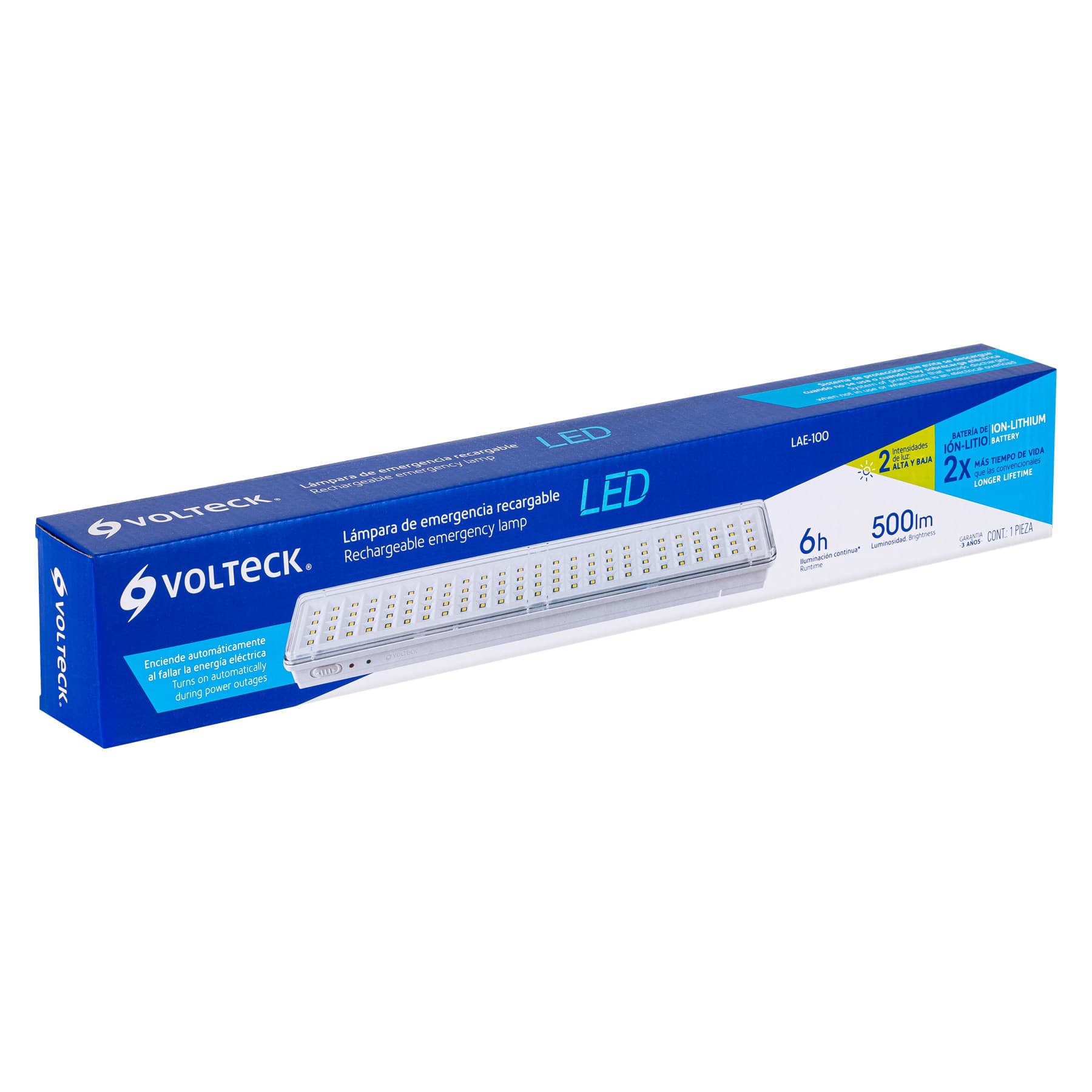 Lámpara de emergencia, 90 LEDs, 500 lm, recargable, VOLTECK