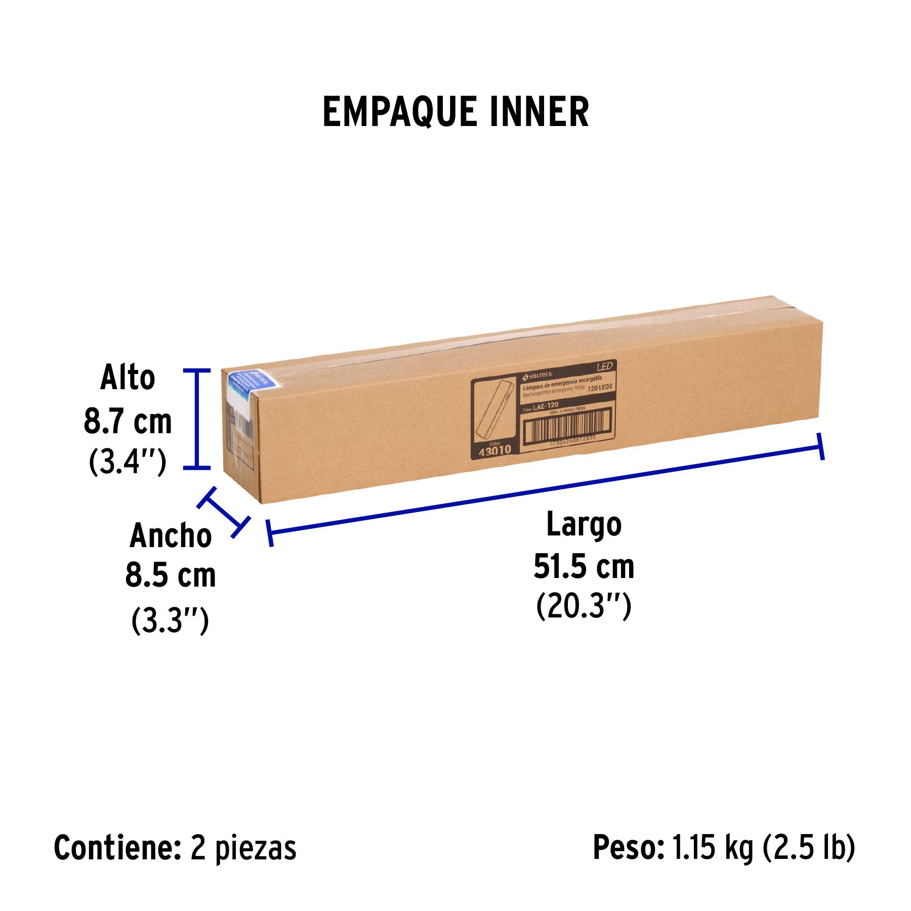 Lámpara de emergencia de 120 Leds 1000 lm recargable VOLTECK - Empaque