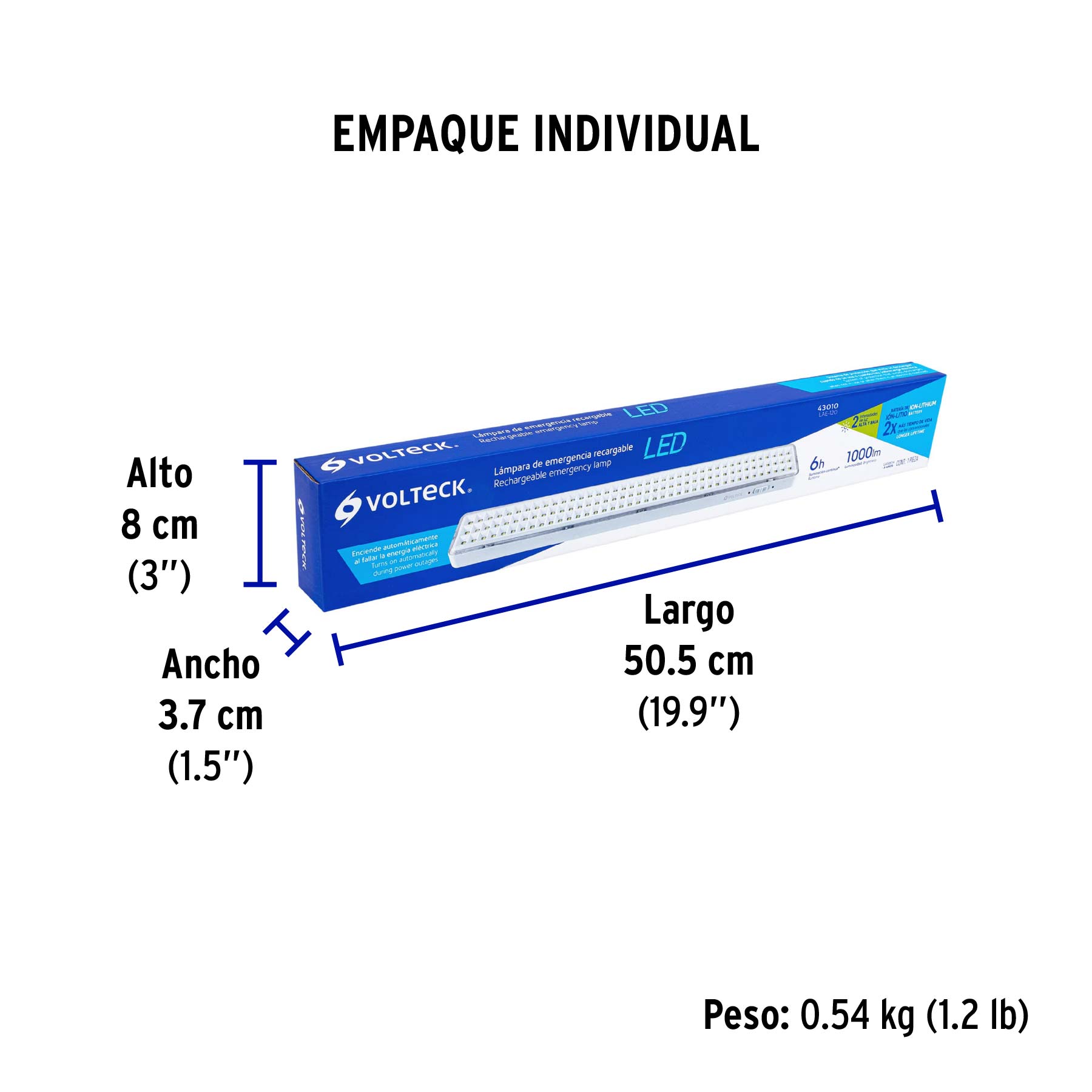 Lámpara de emergencia de 120 Leds 1000 lm recargable VOLTECK - Empaque