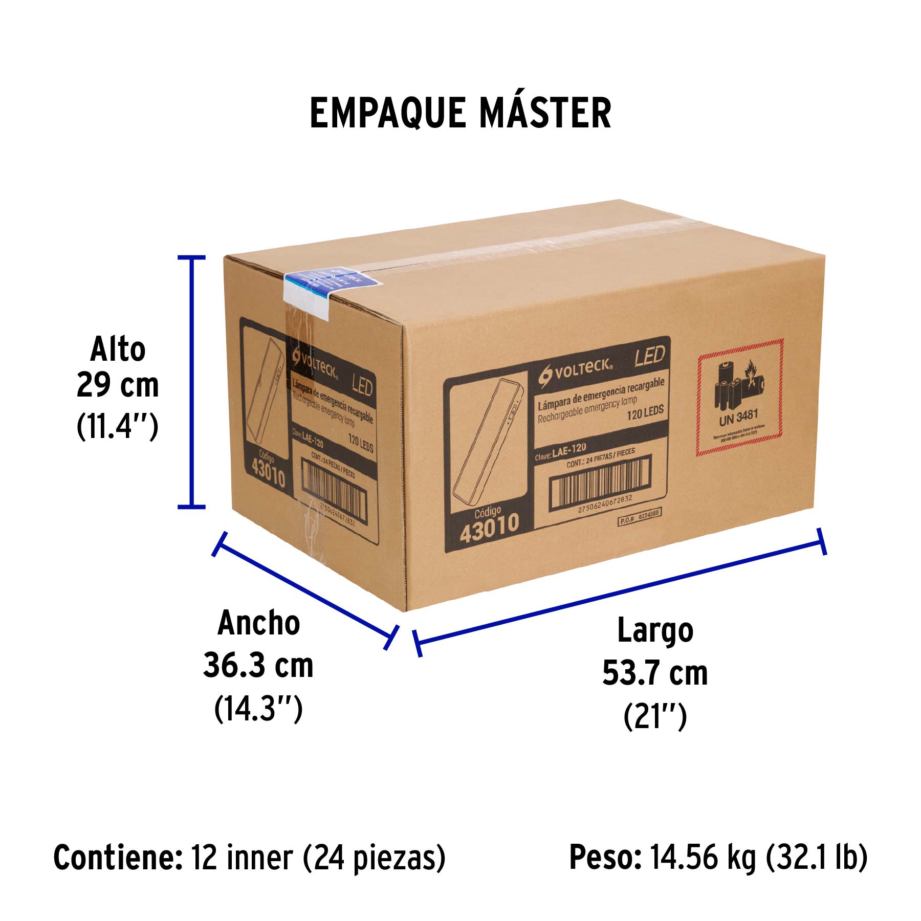 Lámpara de emergencia de 120 Leds 1000 lm recargable VOLTECK - Empaque