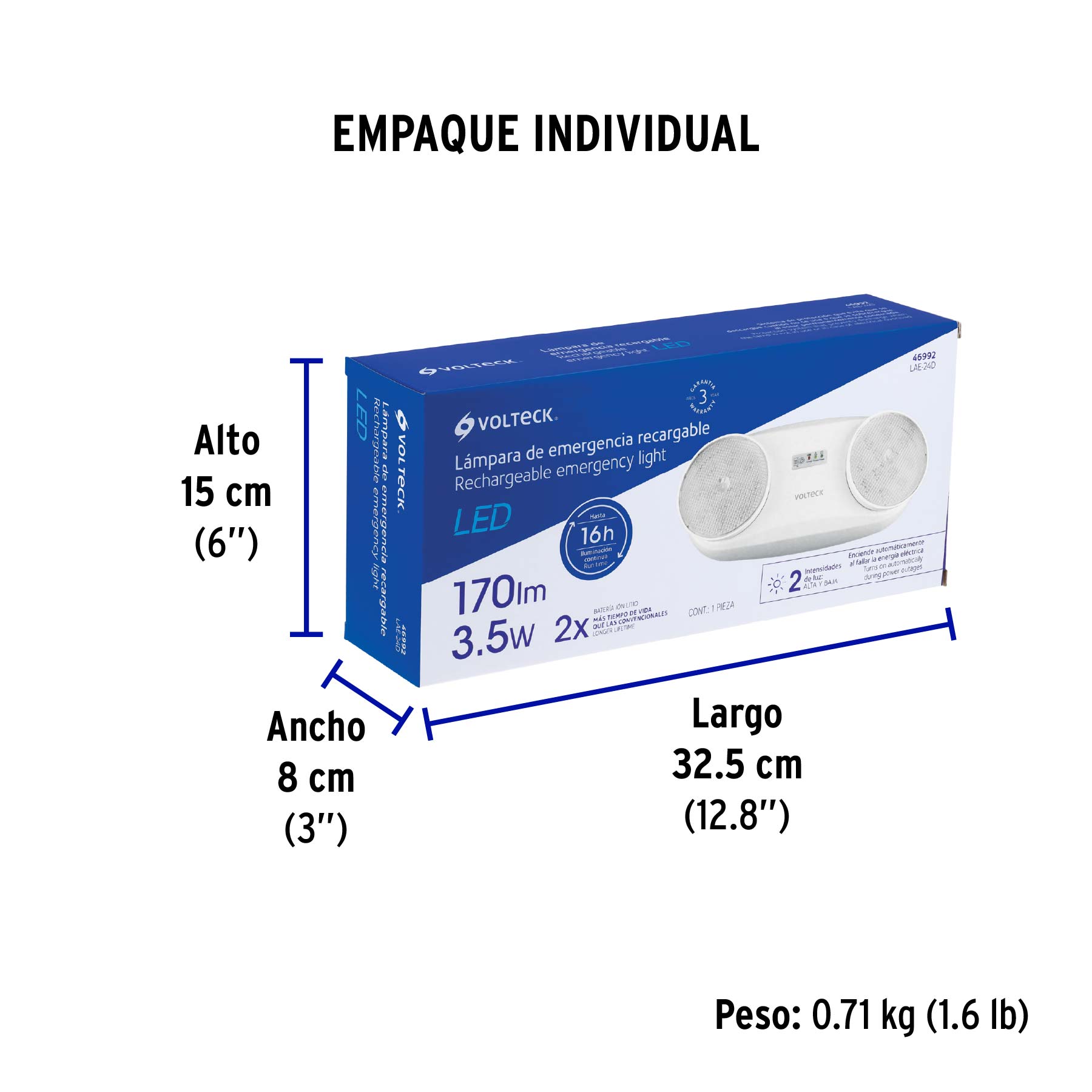 Lámpara de emergencia de 24 Leds 170 lm dirigible recargable - Empaque