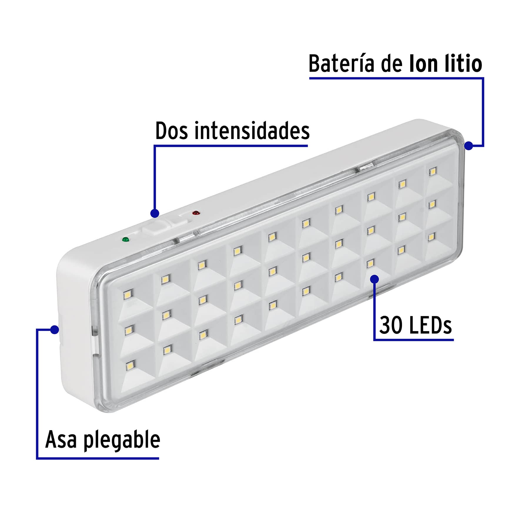 Lámpara de emergencia de 30 Leds, 220 lm recargable, VOLTECK