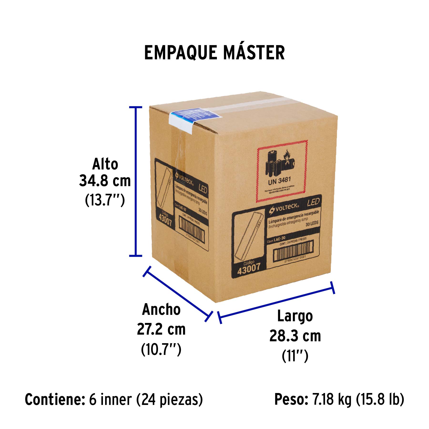 Lámpara de emergencia de 30 Leds, 220 lm recargable, VOLTECK - Empaque