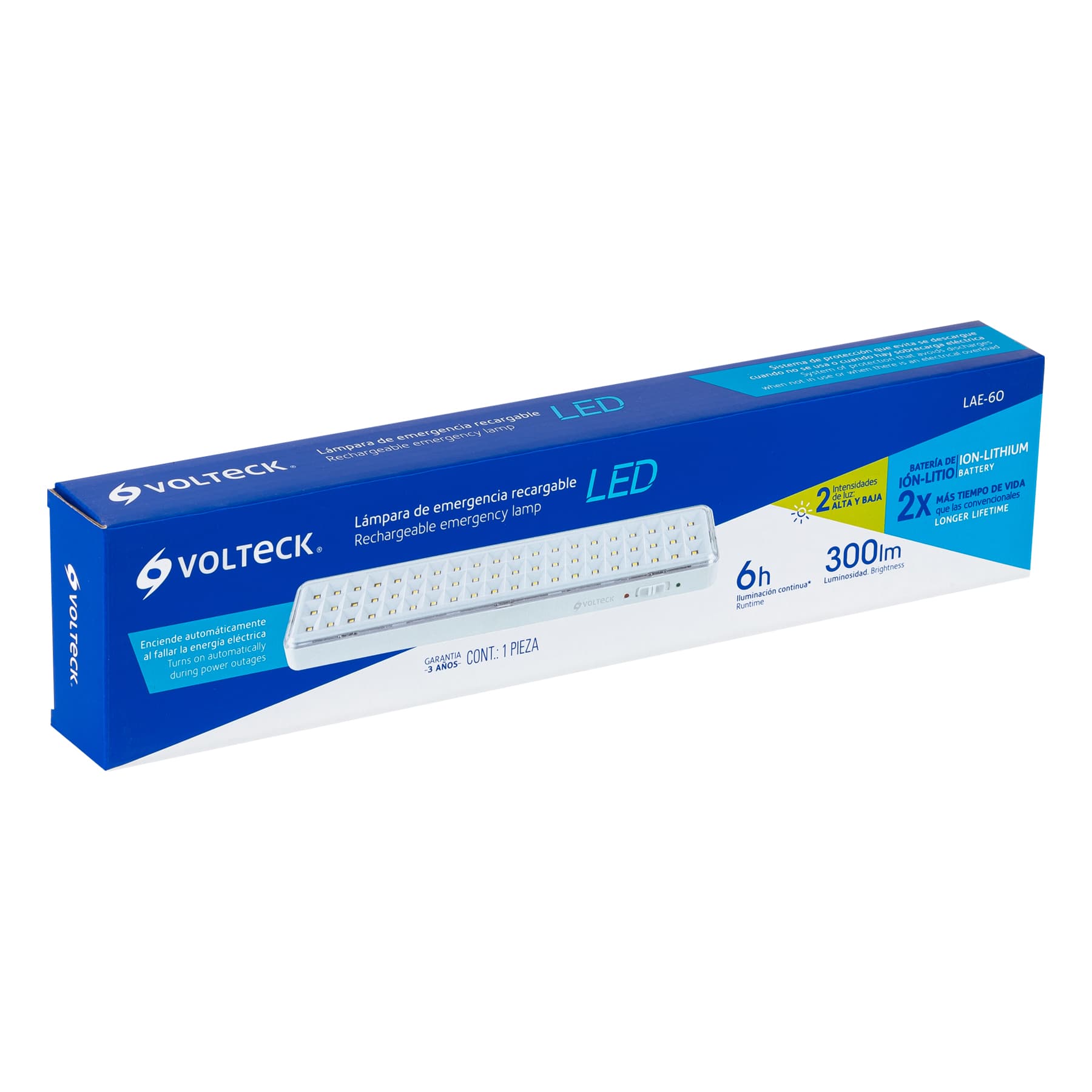 Lámpara de emergencia de 60 Leds 300 lm recargable, VOLTECK