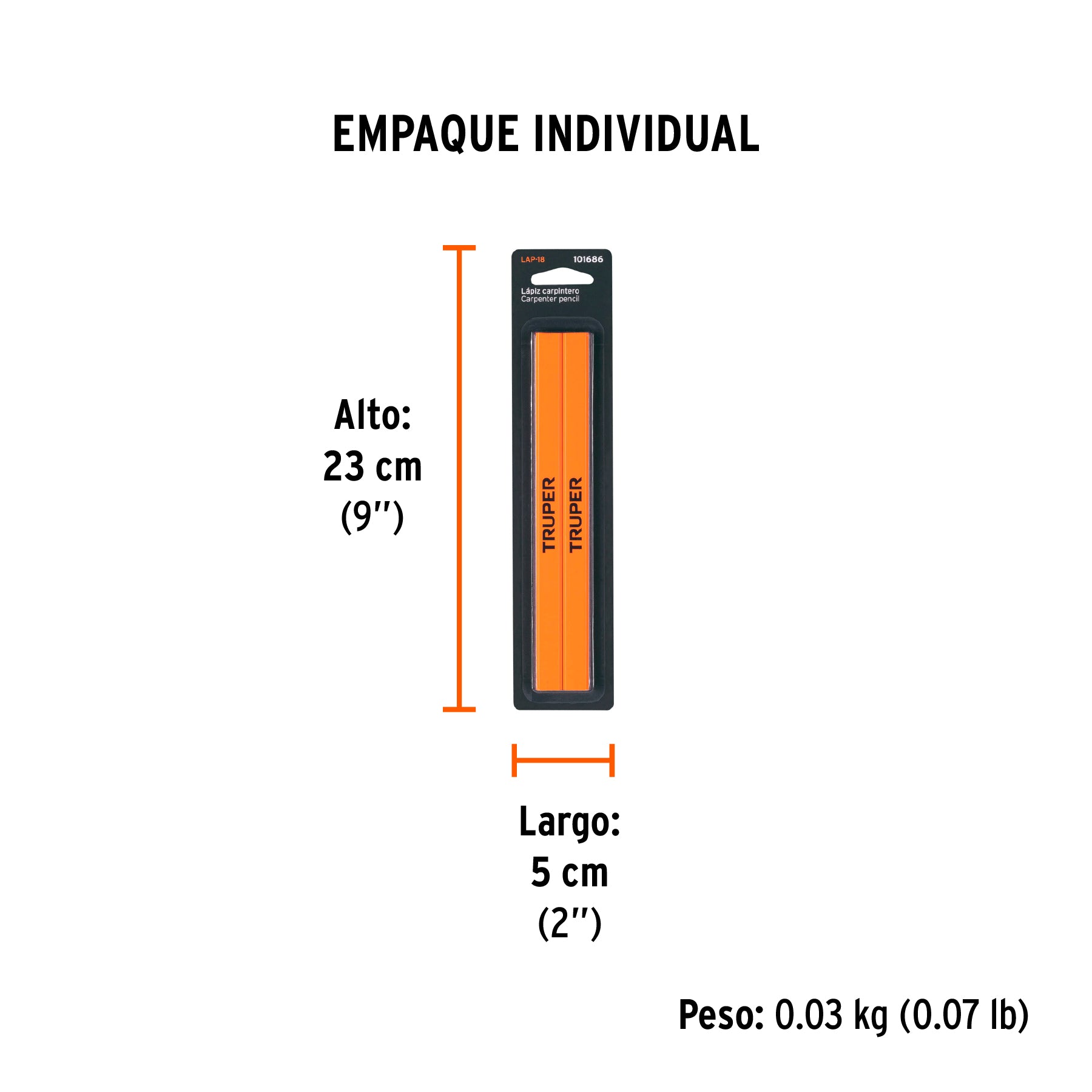 Blíster con 2 lápices de 18 cm para carpintero, TRUPER - Empaque