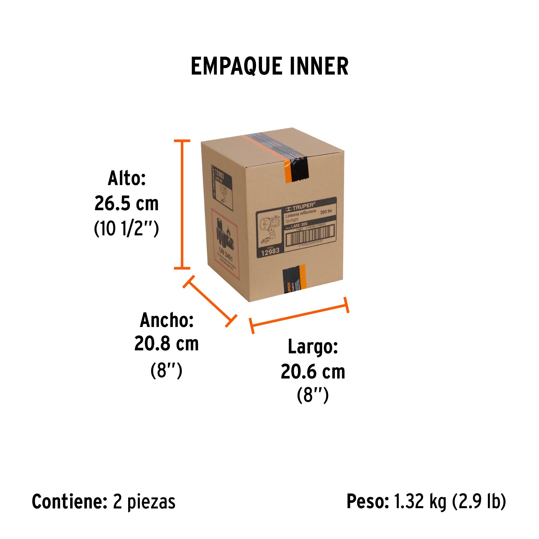 Linterna reflectora LED 300 lm recargable, TRUPER - Empaque