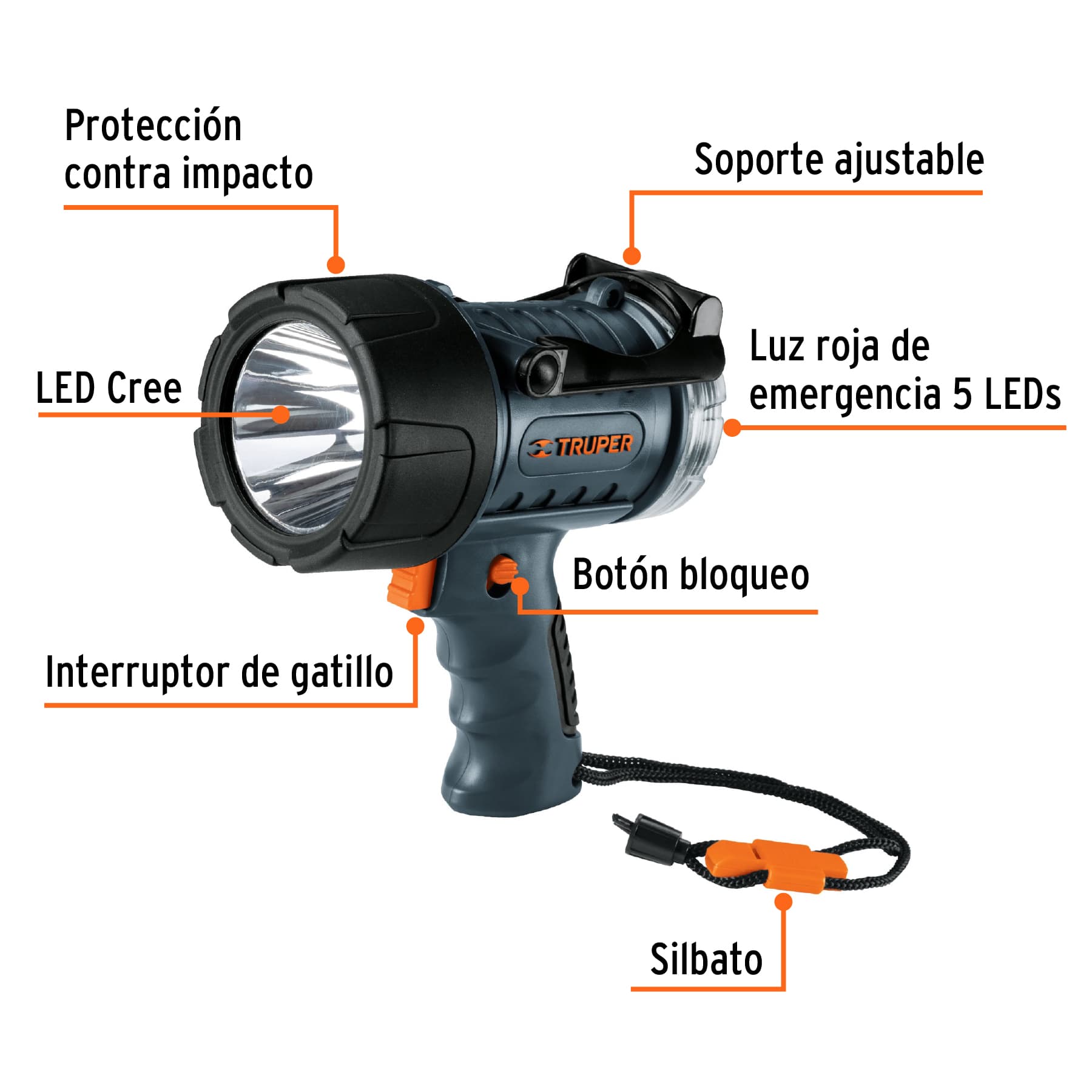 Lámpara recargable de LED 550 lm alta potencia, TRUPER