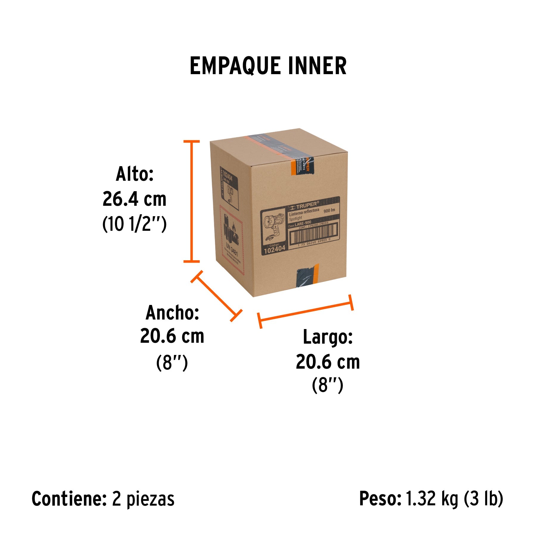 Linterna reflectora LED 900 lm, recargable, TRUPER - Empaque