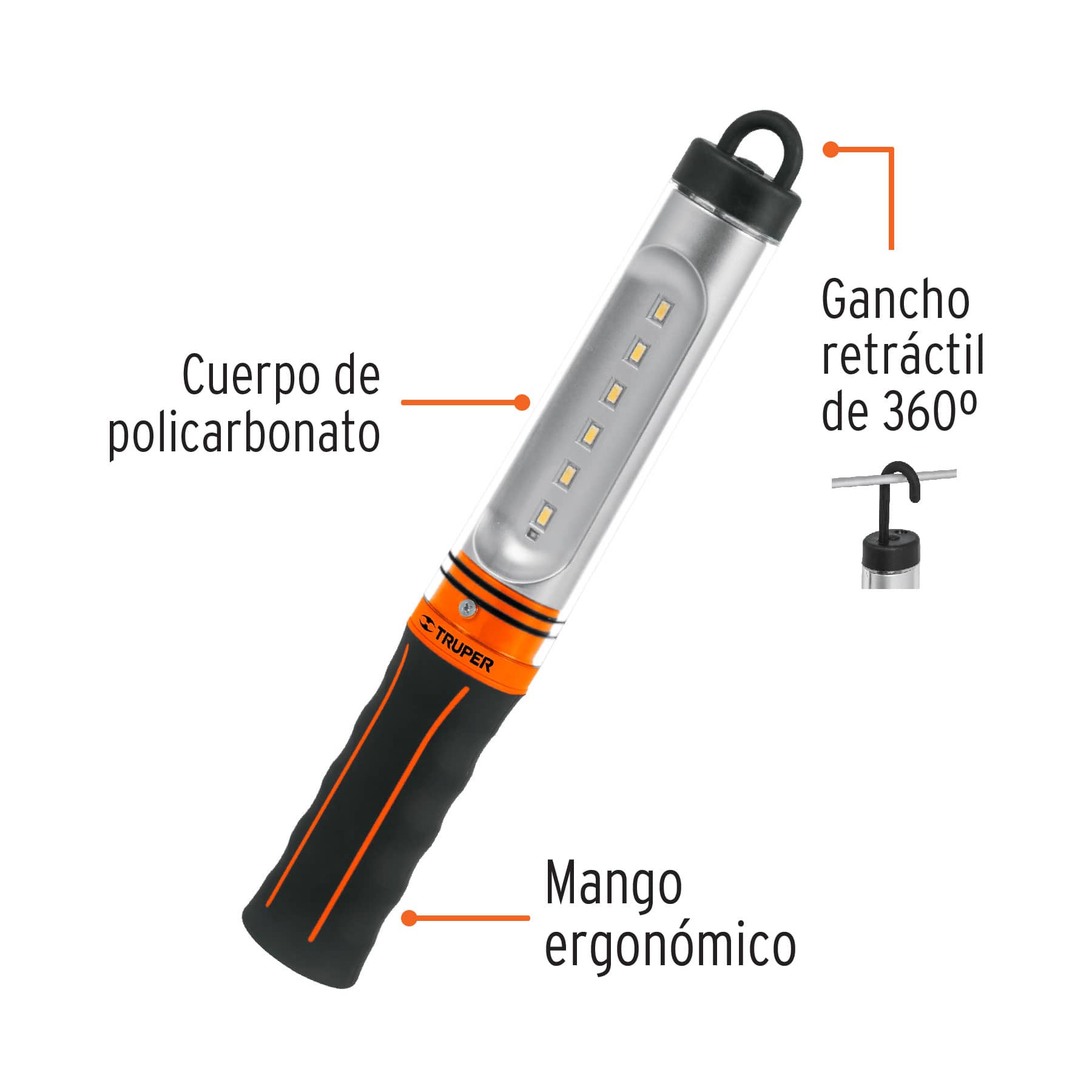 Lámpara de taller recargable de LED, 140 lúmenes