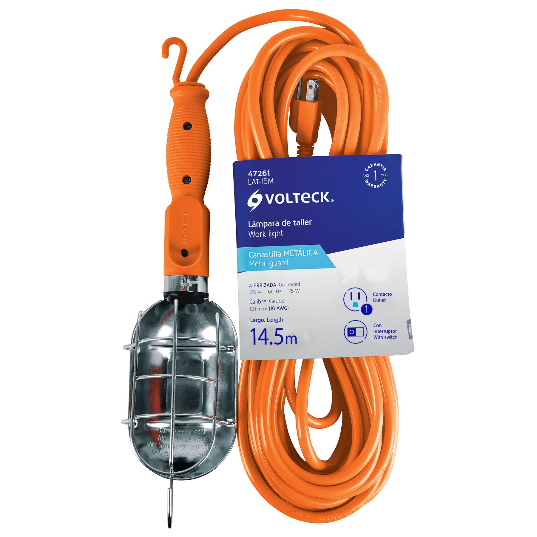 Lámpara de taller con canastilla metálica 14.5 m, VOLTECK