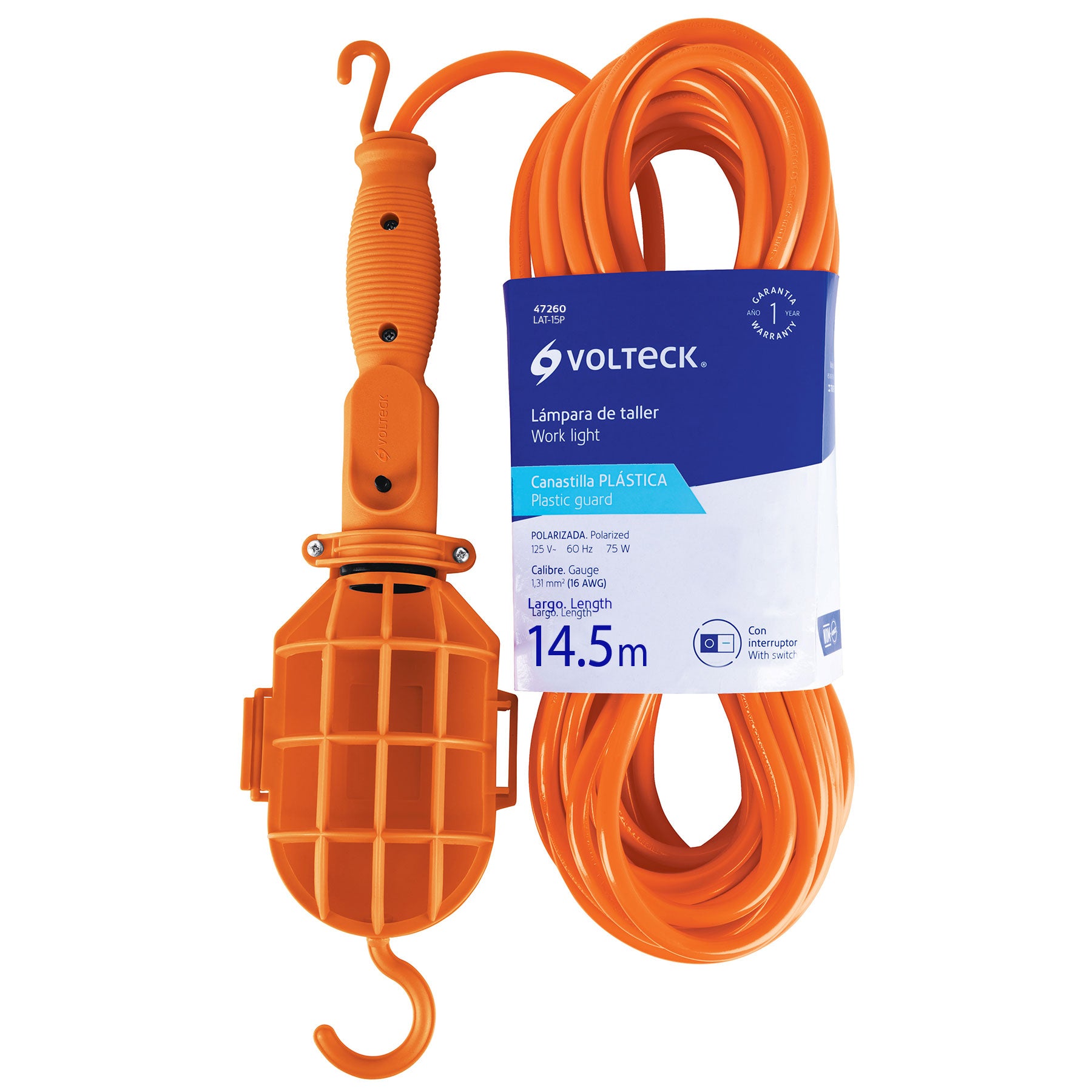 Lámpara de taller con canastilla plástica, 14.5 m, VOLTECK