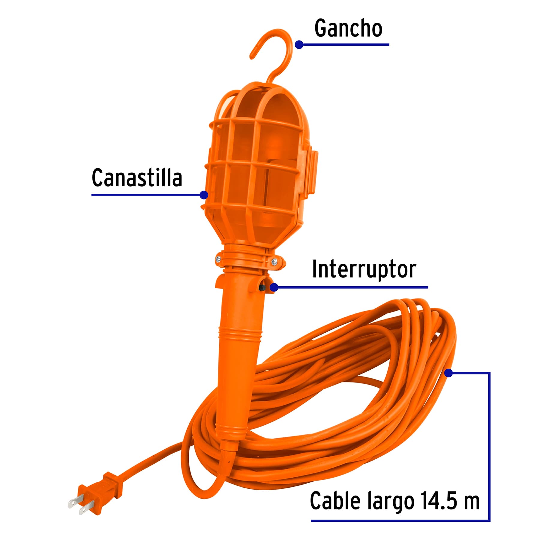 Lámpara de taller con canastilla plástica, 14.5 m, VOLTECK