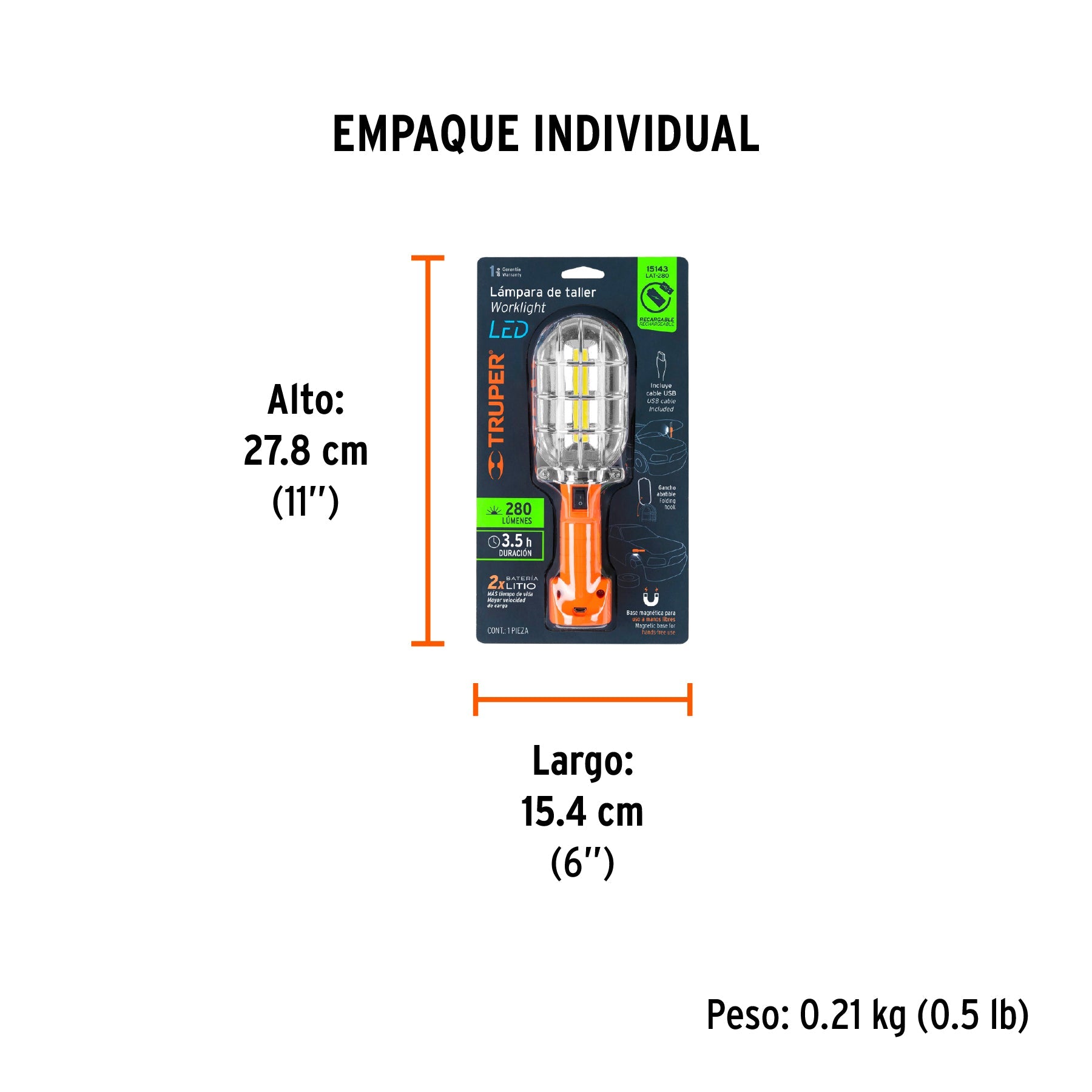Lámpara LED 280 lm de taller, recargable, TRUPER - Empaque