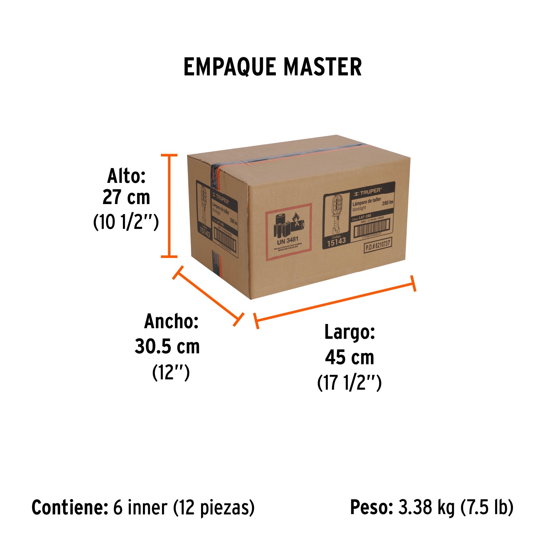 Lámpara LED 280 lm de taller, recargable, TRUPER - Empaque