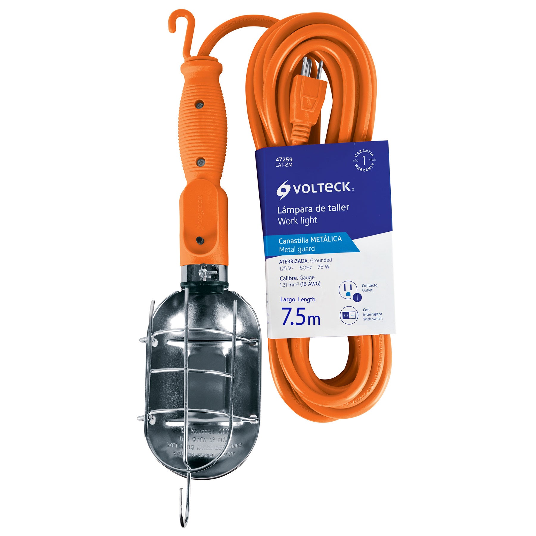 Lámpara de taller con canastilla metálica 7.5 m, VOLTECK