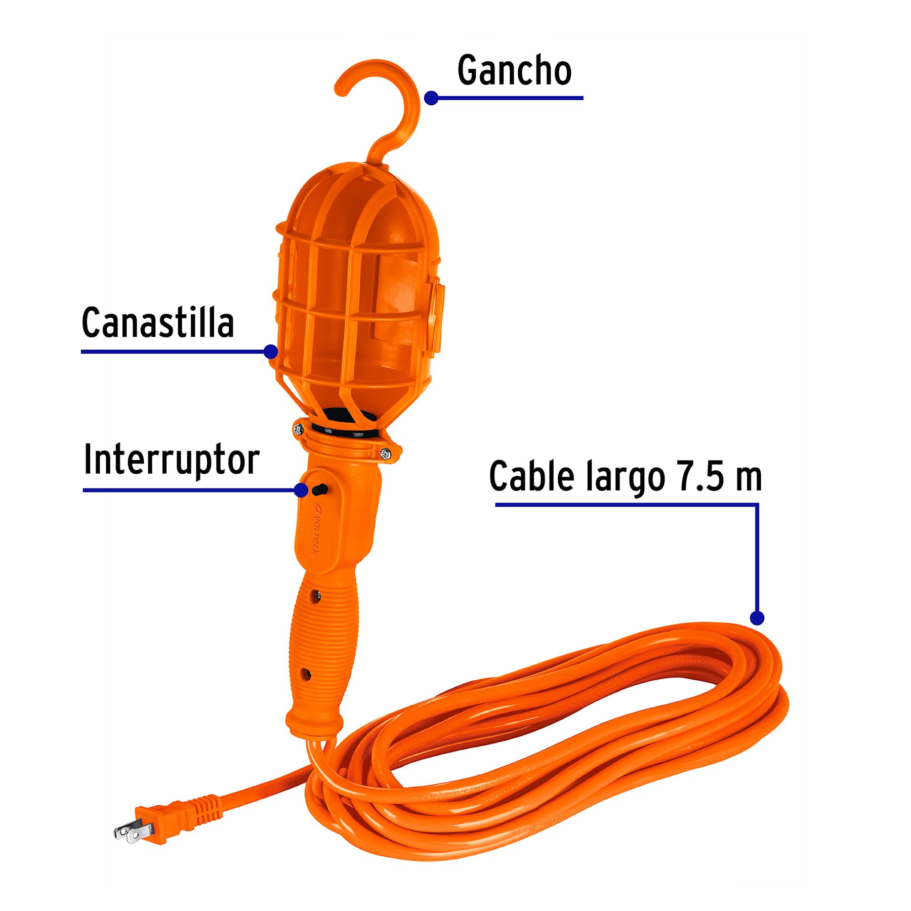 Lámpara de taller con canastilla plástica, 7.5 m, VOLTECK
