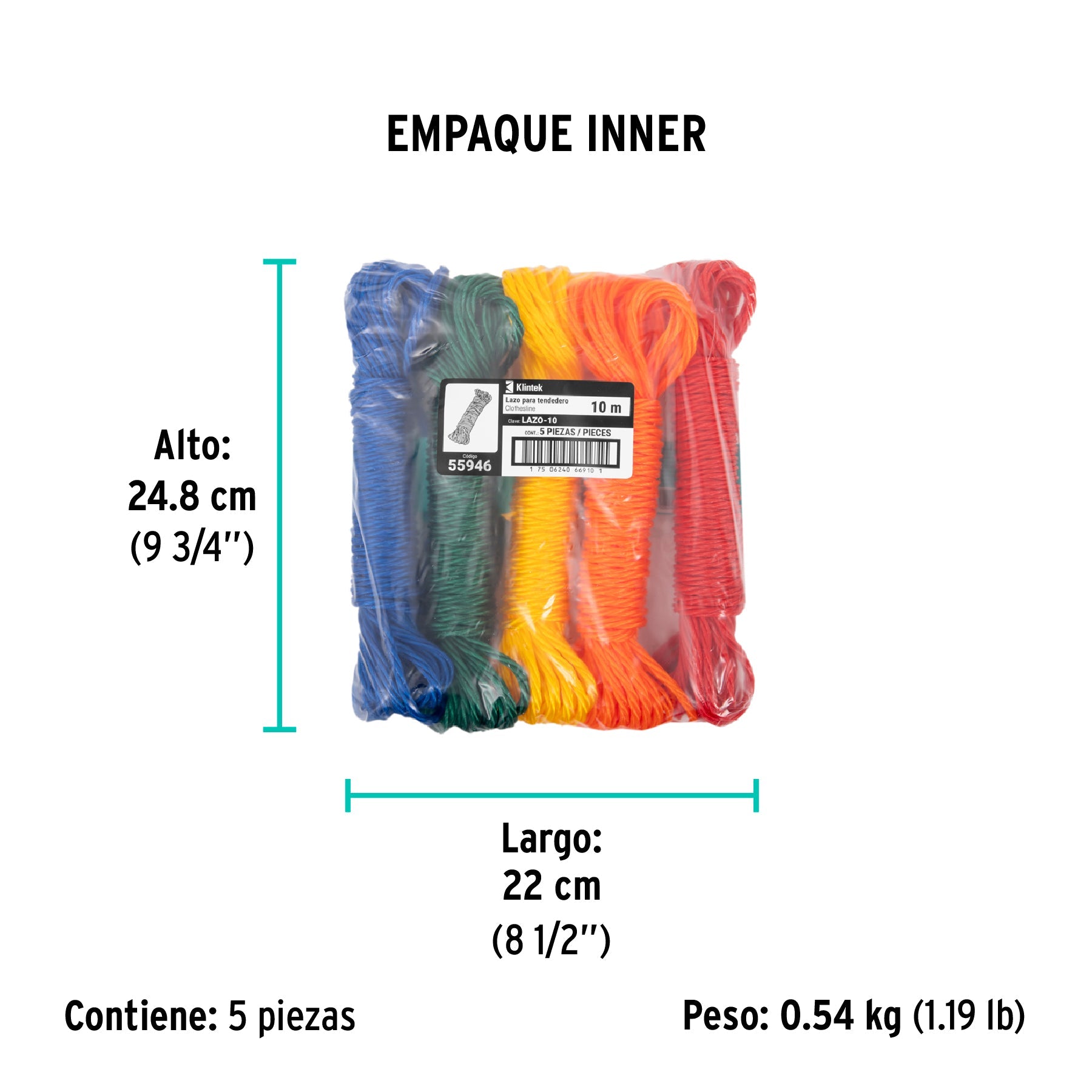 Lazo para tendedero de polietileno de 10 m, KLINTEK - Empaque