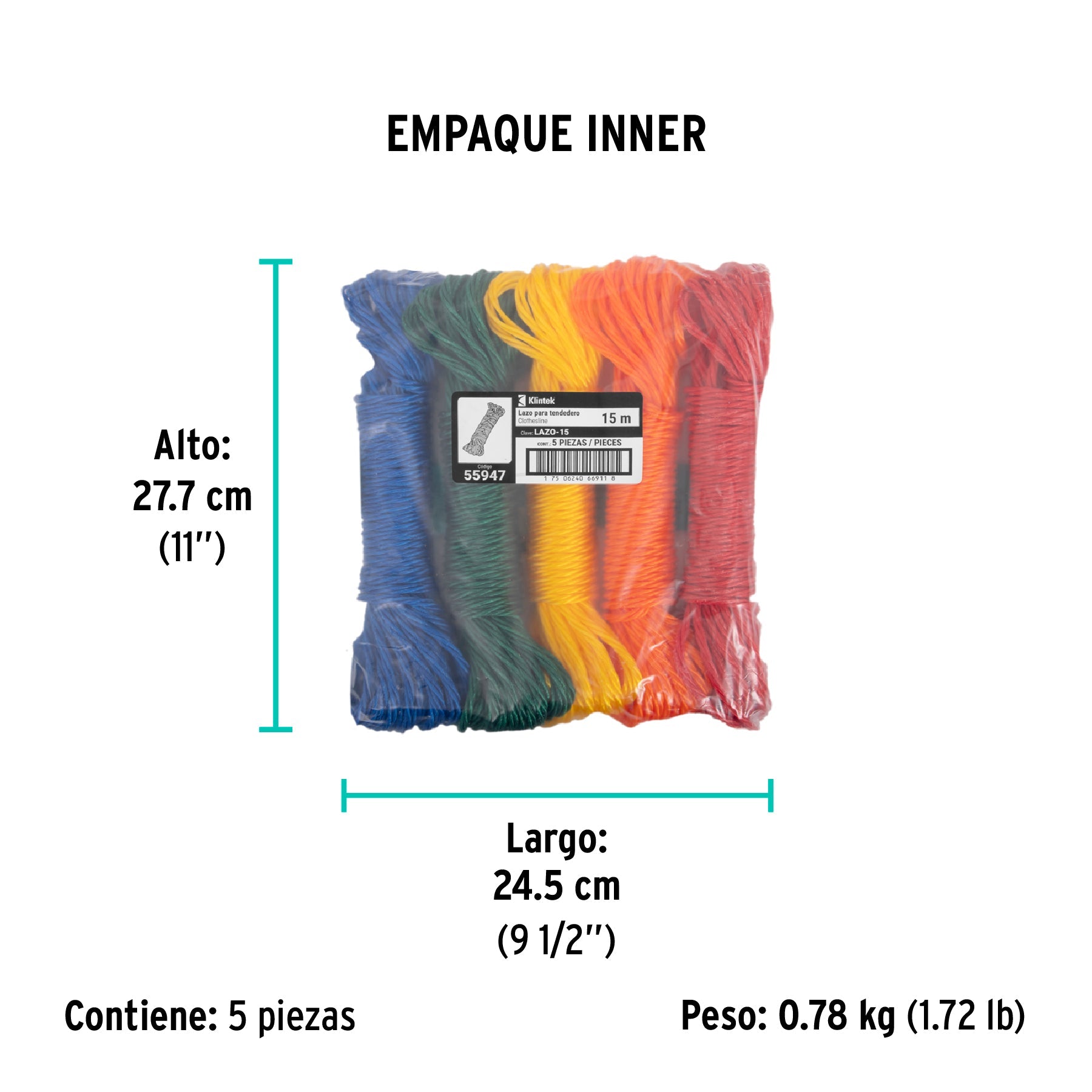 Lazo para tendedero de polietileno de 15 m, KLINTEK - Empaque