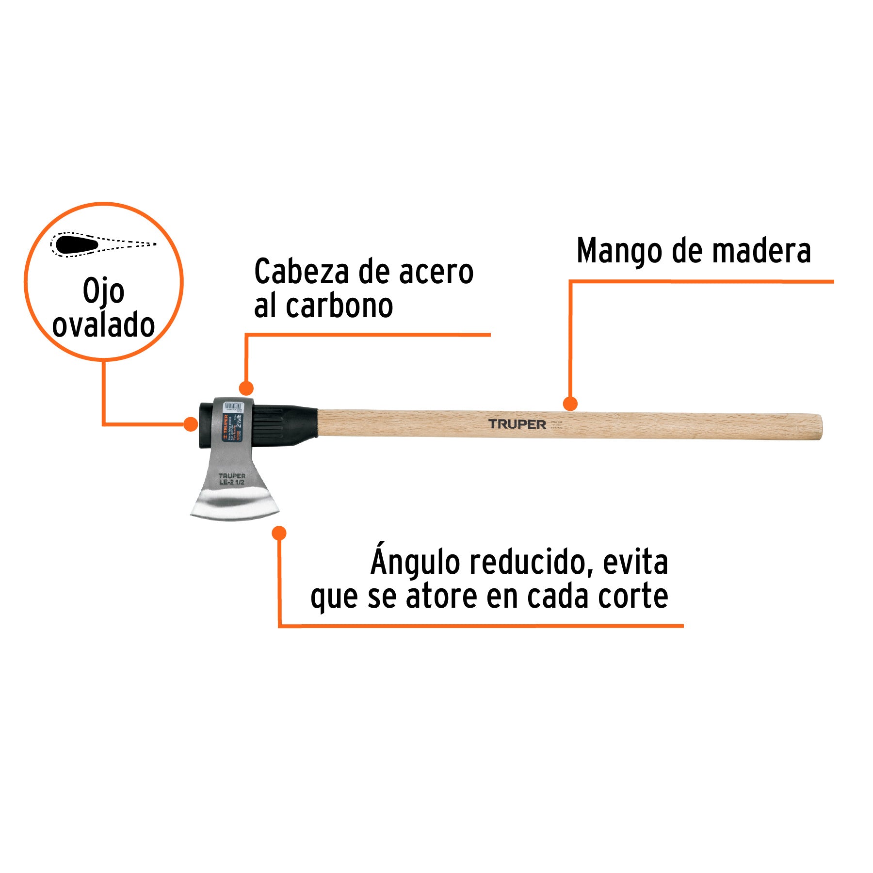 Hacha labor entera 2-1/2 lb, mango de madera 36", TRUPER