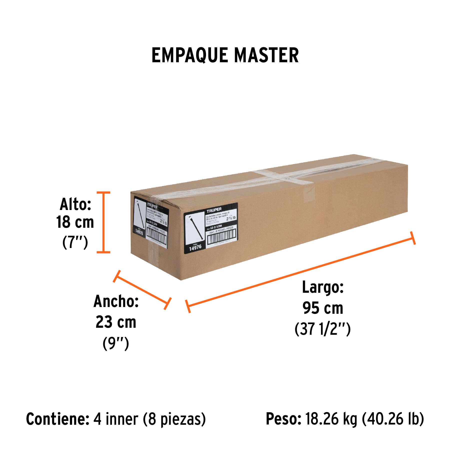 Hacha labor entera 2-1/2 lb, mango de fibra de vidrio 36" - Empaque